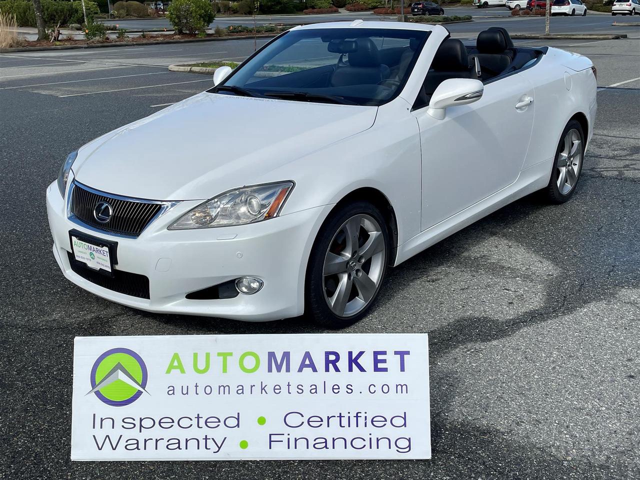 &ldquo;No Pricing Tricks, No Hidden Fees&mdash;Just Great Cars at Great Prices&rdquo;. Every vehicle is inspected, Warrantied and Financeable!<br /><br />Welcome to the Automarket, your community dealership of "YES". We are featuring a spectacular condition and very low kilometer Lexus IS250C.<br /><br />This extremely low km convertible has No Accident Claims what so ever and has been in Bc since 2014 and 50,000kms. Great service history and very well loved as you will see by it's immaculate condition both inside and out.<br /><br />Loaded with Retractible Hardtop, Navigation, Heated Leather Seats, Navigation, Paddle Shifter and every Power Feature you expect.<br /><br />Having been fully inspected, we know that the Brakes are apporximately 50% New on all 4 corners&nbsp; and the Tires are also at 50% front and rear. We have also tested the battery and the coolant as well as changed the oil and fully detailed the vehicle for your enjoyment and peace of mind.<br /><br />2 LOCATIONS TO SERVE YOU, BE SURE TO CALL FIRST TO CONFIRM WHERE THE VEHICLE IS PARKED<br />WHITE ROCK 604-542-4970 LANGLEY 604-533-1310 OWNER'S CELL 604-649-0565<br /><br />We are a family owned and operated business since 1983 and we are committed to offering outstanding vehicles backed by exceptional customer service, now and in the future.<br />What ever your specific needs may be, we will custom tailor your purchase exactly how you want or need it to be. All you have to do is give us a call and we will happily walk you through all the steps with no stress and no pressure.<br />WE ARE THE HOUSE OF YES?<br />ADDITIONAL BENFITS WHEN BUYING FROM SK AUTOMARKET:<br />ON SITE FINANCING THROUGH OUR 17 AFFILIATED BANKS AND VEHICLE FINANCE COMPANIES<br />IN HOUSE LEASE TO OWN PROGRAM.<br />EVRY VEHICLE HAS UNDERGONE A 120 POINT COMPREHENSIVE INSPECTION<br />EVERY PURCHASE INCLUDES A FREE POWERTRAIN WARRANTY<br />EVERY VEHICLE INCLUDES A CARFAX AND ICBC DAMAGE REPORT<br />EVERY VEHICLE IS GUARANTEED LIEN FREE<br />DISCOUNTED RATES ON PARTS AND SERVICE FOR YOUR NEW CAR AND ANY OTHER FAMILY CARS THAT NEED WORK NOW AND IN THE FUTURE.<br />36 YEARS IN THE VEHICLE SALES INDUSTRY<br />A+++ MEMBER OF THE BETTER BUSINESS BUREAU<br />RATED TOP DEALER BY CARGURUS 2 YEARS IN A ROW<br />MEMBER IN GOOD STANDING WITH THE VEHICLE SALES AUTHORITY OF BRITISH COLUMBIA<br />MEMBER OF THE AUTOMOTIVE RETAILERS ASSOCIATION<br />COMMITTED CONTRIBUTER TO OUR LOCAL COMMUNITY AND THE RESIDENTS OF BC<br /><br /> This vehicle has been Fully Inspected, Certified and Qualifies for Our Free Extended Warranty.Don't forget to ask about our Great Finance and Lease Rates. We also have a Options for Buy Here Pay Here and Lease to Own for Good Customers in Bad Situations. 2 locations to help you, White Rock and Langley. Be sure to call before you come to confirm the vehicles location and availability or look us up at www.automarketsales.com. White Rock 604-542-4970 and Langley 604-533-1310. Serving Surrey, Delta, Langley, Richmond, Vancouver, all of BC and western Canada. Financing & leasing available. CALL SK AUTOMARKET LTD. 6045424970. Call us toll-free at 1 877 813-6807. $999 Documentation fee (negotiable) and applicable taxes are in addition to advertised prices. LANGLEY LOCATION DEALER# 40038 S. SURREY LOCATION DEALER #9987<br />