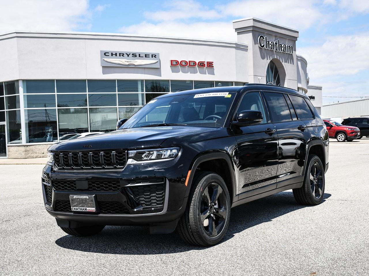 <p>Introducing the 2026 Jeep Grand Cherokee L Altitude in stunning Diamond Black Crystal Pearl, featuring a dynamic 4x4 drivetrain for exceptional handling on all terrains.</p><p>The exterior boasts body-colour door handles and dual exhaust tips that enhance its commanding SUV presence. Inside, the black interior with An-Teak/Satin Chrome accents and the Altitude Appearance Package create an ambiance of luxury and sophistication. This model comfortably accommodates seven passengers with versatile seating options thanks to the inclusion of a third row.</p><p>The 12.3" touchscreen display with GPS navigation, SiriusXM, and HD Radio offers a seamless connection to your smart devices, ensuring enjoyable journeys. Additional cutting-edge features include an Active Driving Assist System, Traffic Sign Recognition, GPS Navigation, and the Intersection Collision Assist System, which elevate both convenience and safety. The vehicle is equipped with 6 premium speakers and an active noise control system, maximizing comfort and entertainment.</p><p>This SUV is designed for families and adventurers who value advanced safety technologies and premium design. Experience the perfect blend of capability and style by visiting Chatham Chrysler today. Contact us to learn more about the Jeep Grand Cherokee L Altitude and how it can fit your lifestyle.</p>