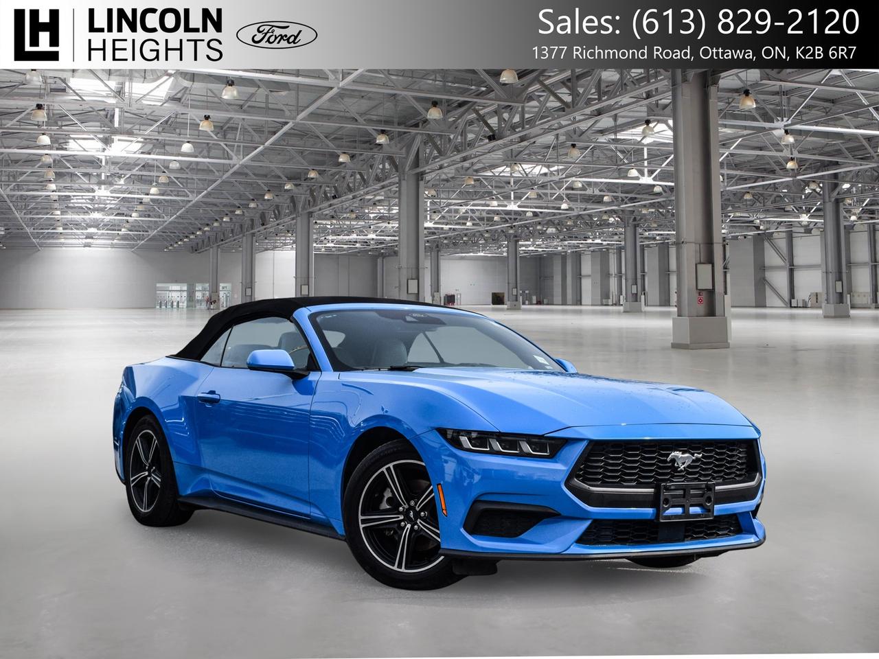 Contact us now: (613) 829-2120  Recent Arrival!      Odometer is 25892 kilometers below market average!    2024 Ford 2D Convertible Mustang Grabber Blue Metallic      RWD EcoBoost 2.3L I4 GTDi DOHC Turbocharged VCT      A quality Lincoln Heights Ford Pre Owned Special!.    Here at Lincoln Heights we offer many options to help you find the vehicle that is right for you! Our New Vehicles come with a 3-year/60,000 km Major Component warranty and a 5-year/100,000 km Powertrain warranty. All of our Used Vehicles come with a Carfax Report and are delivered with a 3-month/5,000 km Major Component warranty or the remainder of the manufacture warranty, whichever is greater. Taxes and licensing extra, contact us at 613-829-2120 for more details!