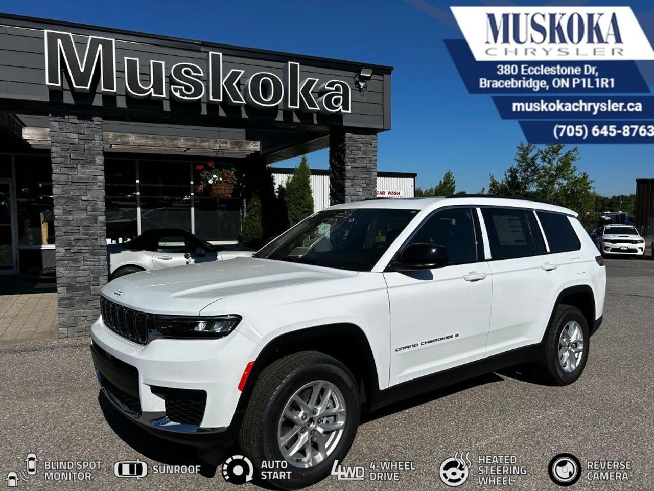 This JEEP GRAND CHEROKEE L LAREDO X, with a 3.6L V-6 engine engine, features a 8-speed automatic transmission, and generates 9.4 highway/13 city L/100km. Find this vehicle with only 17 kilometers!  JEEP GRAND CHEROKEE L LAREDO X Options: This JEEP GRAND CHEROKEE L LAREDO X offers a multitude of options. Technology options include: Disassociated Touchscreen Display, GPS Antenna Input, Integrated Centre Stack Radio, 2 LCD Monitors In The Front, MP3 Capability.  Safety options include Airbag Occupancy Sensor, Curtain 1st, 2nd And 3rd Row Airbags, Driver And Passenger Knee Airbag, Dual Stage Driver And Passenger Front Airbags, Dual Stage Driver And Passenger Seat-Mounted Side Airbags.  Visit Us: Find this JEEP GRAND CHEROKEE L LAREDO X at Muskoka Chrysler today. We are conveniently located at 380 Ecclestone Dr Bracebridge ON P1L1R1. Muskoka Chrysler has been serving our local community for over 40 years. We take pride in giving back to the community while providing the best customer service. We appreciate each and opportunity we have to serve you, not as a customer but as a friend