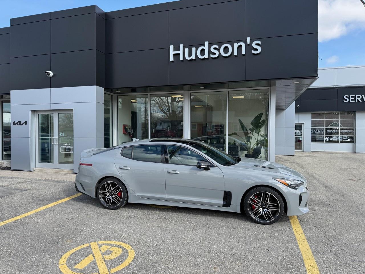 <p>One Owner - Dealership Employee Driven. This Stinger Scorpion also comes with a set of winter tires (rubber only). Features include 3.3L Twin-Turbocharged GDI V6 Engine, 368 Horsepower and 376 lb-tt of Torque, 8-Speed Automatic Transmission with Paddle Shifters, All-Wheel Drive, Drive Mode Select System, Ghost Grey Exterior, Carbon Fibre Pattern Interior Trim, Black Nappa Leather Seating (Scorpion Exclusive), Power Sunroof with Sunshade, Heated and Ventilated Front Seats, 12-Way Power Driver and Passenger Seats, Driver Seat Memory System, Air Cell Lumbar Support with Bolster Adjustment, Heated Rear Seats, Head-Up Display, Ambient Interior Lighting, Smart Key with Push-Button Start, Remote Start, 360-Degree Surround View Camera, Front and Rear Parking Sensors, Forward Collision-Avoidance Assist, Blind-Spot Collision-Avoidance Assist, Rear Cross-Traffic Alert, Lane Keep Assist, Lane Departure Warning, Highway Driving Assist, Electronic Stability Control, Traction Control System, Garage Door Opener, Power Tilt And Telescopic Steering Column, Leather-Wrapped Heated Steering Wheel with Mounted Audio Controls, Adaptive Cruise Control with Stop and Go, 10.25-Inch Touchscreen Display with Navigation, 15-Speaker Harman Kardon Premium Audio System, Apple CarPlay / Android Auto, Bluetooth Hands-Free Connectivity, SiriusXM Satellite Radio (Services Available), Voice Recognition System, Wireless Streaming Audio, USB Ports And 12V Power Outlets, Dual-Zone Automatic Climate Control, Rain-Sensing Windshield Wipers, Heated Power Folding Side Mirrors with Turn Signals, Power Liftgate, Perimeter Lighting, Electronic Variable Exhaust System, Sport-Tuned Suspension, Brembo Performance Brakes, Black Side Mirror Caps, Black Fender Garnish, Darkened Exhaust Tips, Dark Chrome Grille, LED Headlights with Auto-Leveling and Adaptive Function, LED Daytime Running Lights, Full LED Tail Lights with Signature Light Bar, Tire Pressure Monitoring System, 19" Black Alloy Wheels (Scorpion Exclusive).</p><p><em>The Larry Hudson Group is a family run automotive organization that has enjoyed growth for over 42 years of business. We have a great selection of new inventory and what we feel are the best reconditioned used cars in Ontario. Hudsons NEED your trade. We can offer you top market value for your current vehicle. Please come and partake in a great buying experience with the Larry Hudson Group in Listowel. FREE CarFax report available with every used vehicle!</em></p>