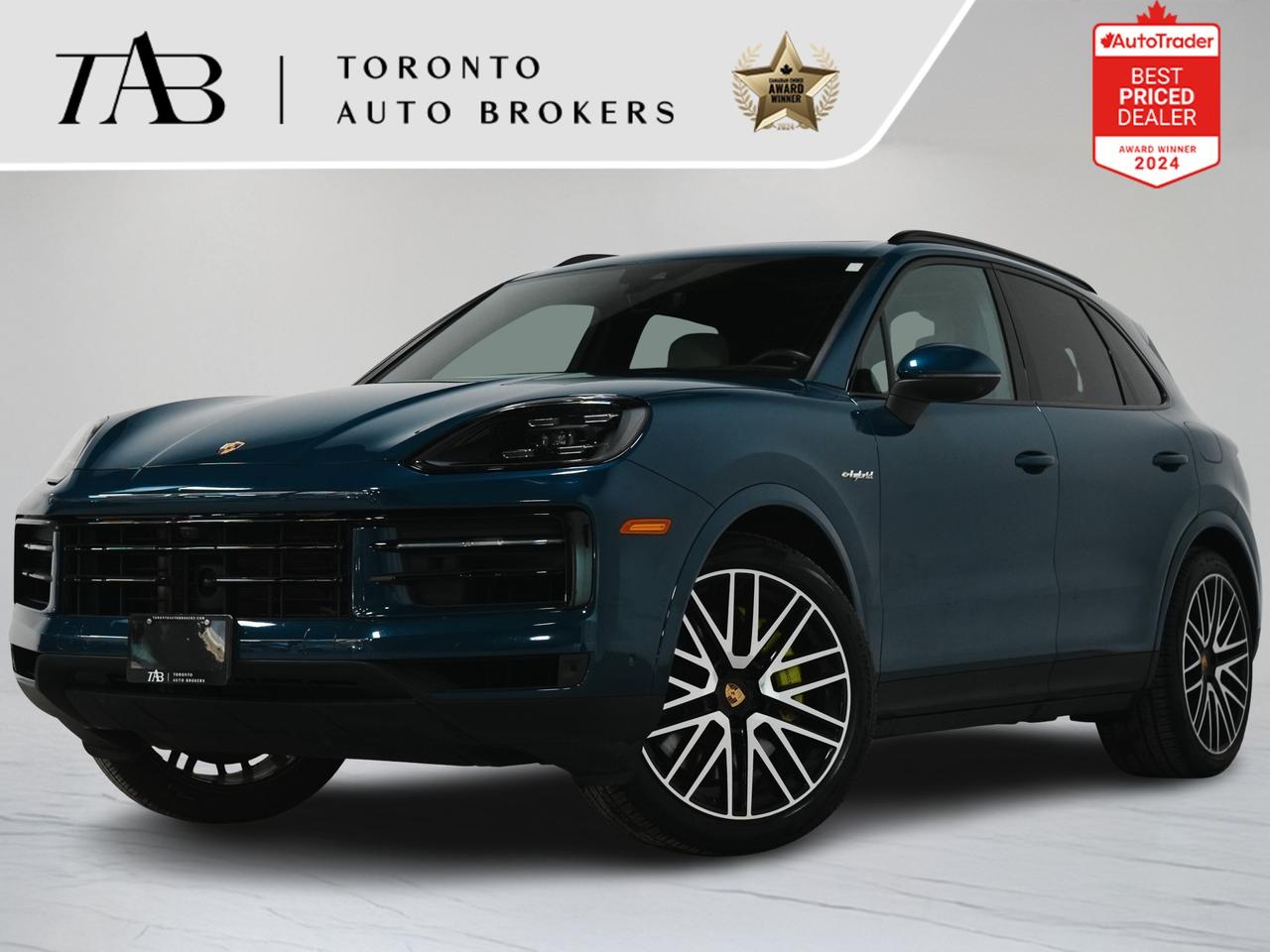 This 2024 Porsche Cayenne E-Hybrid is a local Ontario vehicle with a clean Carfax report and remaining manufacturer warranty until August 5, 2028, or up to 80,000 km. With its athletic stance, dynamic handling, and sophisticated interior, the Cayenne E-Hybrid is designed to deliver an exhilarating driving experience while keeping comfort and convenience at the forefront.

Key features include:

Premium Package Plus $7,880
22" 911 Turbo Design Wheels $4,990
Technology Package $4,200
Leather Interior in Black/Chalk $4,770
Porsche InnoDrive incl. Adaptive Cruise Control (ACC) and Active Lane Keep Assist (ALK) $1,510
Sport Tailpipes in Dark Bronze $1,090
Panoramic Roof System $970
Heated Seats (Rear) $970
Montego Blue Metallic $970
Roof Rails in Black Aluminum Finish $940
Heated Windshield $710
Porsche Crest on Headrests (Front and Rear) $660
Soft Close Doors $820
Window Trim in High Gloss Black $450
Under Door Puddle Light Projectors $370
Heated GT Sport Steering Wheel in Leather $370

NOW OFFERING 3 MONTH DEFERRED FINANCING PAYMENTS ON APPROVED CREDIT.

WE OFFER THE BEST FINANCE RATES, AND DONT CHARGE ANY FINANCING FEE

Looking for a top-rated pre-owned luxury car dealership in the GTA? Look no further than Toronto Auto Brokers (TAB)! Were proud to have won multiple awards, including the 2024 AutoTrader Best Priced Dealer, the 2024 CarGurus Award, the 2025 Top Choice Award, the 2025 Consumer Satisfaction Award, the 2025 Canadian Choice Award, the 2025 Three Best Rated Dealer Award, and many more!

With 30 years of experience serving the Greater Toronto Area, TAB is a respected and trusted name in the pre-owned luxury car industry. Our 30,000 sq.Ft indoor showroom is home to a wide range of luxury vehicles from top brands like BMW, Mercedes-Benz, Audi, Porsche, Land Rover, Jaguar, Aston Martin, Bentley, Maserati, and more. And we dont just serve the GTA, were proud to offer our services to all cities in Canada, including Vancouver, Montreal, Calgary, Edmonton, Winnipeg, Saskatchewan, Halifax, and more.

At TAB, were committed to providing a no-pressure environment and honest work ethics. As a family-owned and operated business, we treat every customer like family and ensure that every interaction is a positive one. Come experience the TAB Lifestyle at its truest form, luxury car buying has never been more enjoyable and exciting!

We offer a variety of services to make your purchase experience as easy and stress-free as possible. From competitive and simple financing and leasing options to extended warranties, aftermarket services, and full history reports on every vehicle, we have everything you need to make an informed decision. We welcome every trade, even if youre just looking to sell your car without buying, and when it comes to financing or leasing, we offer same day approvals, with access to over 50 lenders, including all of the banks in Canada. Feel free to check out your own Equifax credit score without affecting your credit score, simply click on the Equifax tab above and see if you qualify.

Call us today or visit our website to learn more about our inventory and services. And remember, all prices exclude applicable taxes and licensing, and vehicles can be certified at an additional cost of $999.
