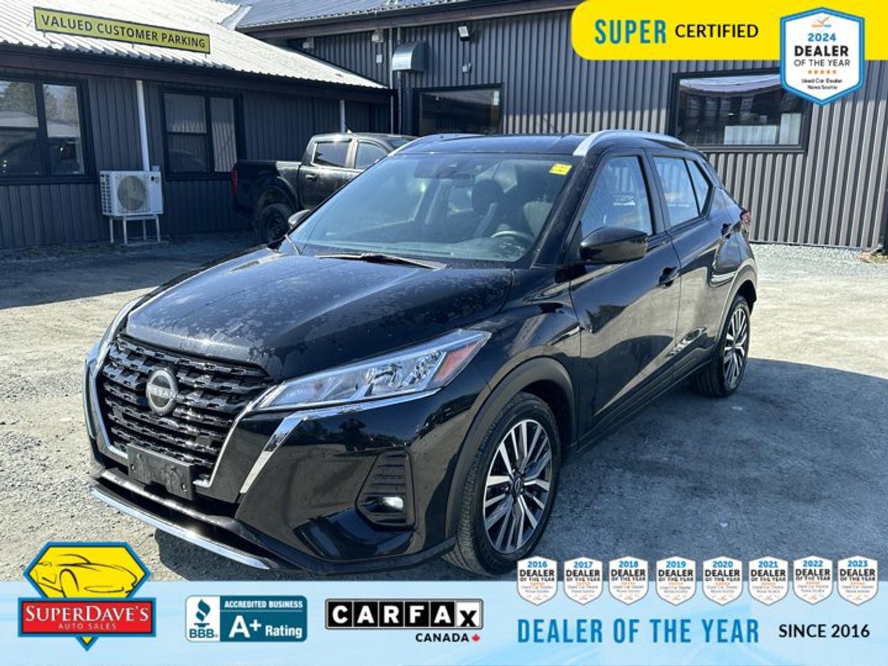 Meet the 2024 Nissan Kicks SR Premium   a compact SUV that blends smart safety tech, creature comforts, and eye-catching style in Super Black. With 61,744 km on the clock and Super Certified condition, this Kicks arrives ready for daily drives and weekend escapes at a price that makes sense: $24,495. Its sold with an included warranty for added peace of mind (extended warranties also available).<br><p>THE SUPER DAVES ADVANTAGE</p> <p>BUY REMOTE - No need to visit the dealership. Through email, text, or a phone call, you can complete the purchase of your next vehicle all without leaving your house!</p> <p>DELIVERED TO YOUR DOOR - Your new car, delivered straight to your door! When buying your car with Super Daves, well arrange a fast and secure delivery. Just pick a time that works for you and well bring you your new wheels!</p> <p>PEACE OF MIND WARRANTY - Every vehicle we sell comes backed with a warranty so you can drive with confidence.</p> <p>EXTENDED COVERAGE - Get added protection on your new car and drive confidently with our selection of competitively priced extended warranties.</p> <p>WE ACCEPT TRADES - We&rsquo;ll accept your trade for top dollar! We&rsquo;ll assess your trade in with a few quick questions and offer a guaranteed value for your ride. We&rsquo;ll even come pick up your trade when we deliver your new car.</p> <p>SUPER CERTIFIED INSPECTION - Every vehicle undergoes an extensive 120 point inspection, that ensure you get a safe, high quality used vehicle every time.</p> <p>FREE CARFAX VEHICLE HISTORY REPORT - If youre buying used, its important to know your cars history. Thats why we provide a free vehicle history report that lists any accidents, prior defects, and other important information that may be useful to you in your decision.</p> <p>METICULOUSLY DETAILED &ndash; Buying used doesn&rsquo;t mean buying grubby. We want your car to shine and sparkle when it arrives to you. Our professional team of detailers will have your new-to-you ride looking new car fresh.</p> <p>(Please note that we make all attempt to verify equipment, trim levels, options, accessories, kilometers and price listed in our ads however we make no guarantees regarding the accuracy of these ads online. Features are populated by VIN decoder from manufacturers original specifications. Some equipment such as wheels and wheels sizes, along with other equipment or features may have changed or may not be present. We do not guarantee a vehicle manual, manuals can be typically found online in the rare event the vehicle does not have one. Please verify all listed information with our dealership in person before purchase. The sale price does not include any ongoing subscription based services such as Satellite Radio. Any software or hardware updates needed to run any of these systems would also be the responsibility of the client. All listed payments are OAC which means On Approved Credit and are estimated without taxes and fees as these may vary from deal to deal, taxes and fees are extra. As these payments are based off our lenders best offering they may be subject to change without notice. Please ensure this vehicle is ready to be viewed at the dealership by making an appointment with our sales staff. We cannot guarantee this vehicle will be on premises and ready for viewing unless and appointment has been made.)</p>