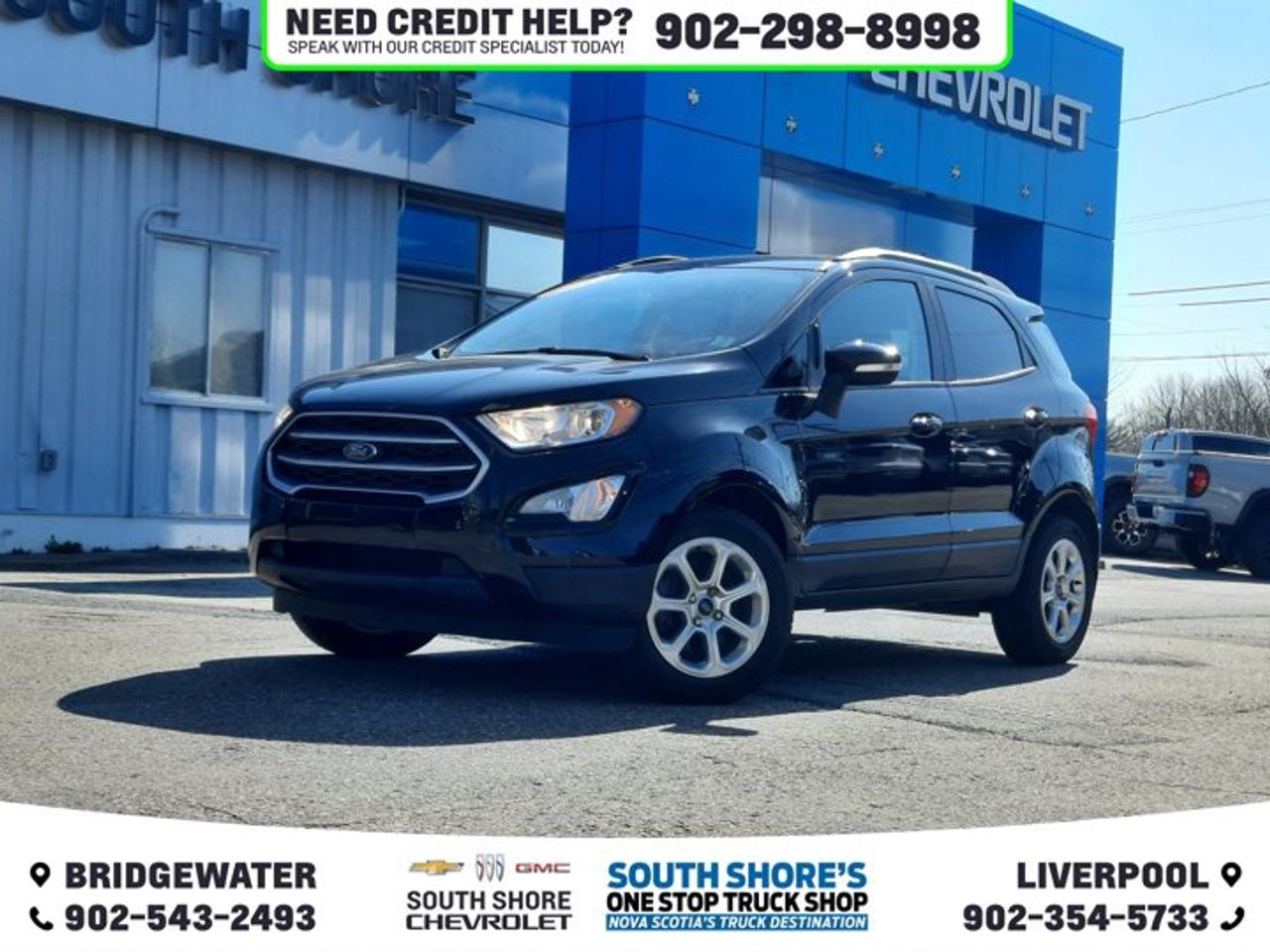 Recent Arrival! Shadow Black 2019 Ford EcoSport SE For Sale, Bridgewater FWD 6-Speed Automatic EcoBoost 1.0L I3 GTDi DOHC Turbocharged VCT Clean Car Fax, 110V/150W AC Power Outlet, 7 Speakers, ABS brakes, Air Conditioning, Alloy wheels, Ambient Lighting, BLIS w/Cross-Traffic Alert, Brake assist, Bumpers: body-colour, Compass, Delay-off headlights, Dual front side impact airbags, Electronic Stability Control, FordPass Connect 4G Wi-Fi Modem, Front anti-roll bar, Front fog lights, Front reading lights, Fully automatic headlights, Heated front seats, Illuminated entry, Knee airbag, Occupant sensing airbag, Outside temperature display, Overhead airbag, Power door mirrors, Power moonroof, Power steering, Power windows, Radio data system, Rear Parking Sensors, Rear window defroster, Remote keyless entry, SE Convenience Package, Speed-sensing steering, Split folding rear seat, SYNC 3 Communications & Entertainment System, Tachometer, Telescoping steering wheel, Traction control, Trip computer, Turn signal indicator mirrors, Unique Cloth Heated Bucket Seats, Variably intermittent wipers.