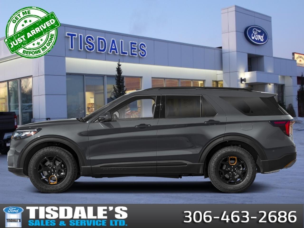 <b>Cooled Seats,  BlueCruise,  Navigation,  B&O Audio,  360 Camera!</b><br> <br> <br> <br>Check out the large selection of new Fords at Tisdales today!<br> <br>Treat your family to refined luxury and comfort in this capable 2026 Ford Explorer. <br> <br>This Ford Explorer is the ultimate lifestyle vehicle with plenty of style and space for all of your passengers and cargo. It has the hauling capabilities of a midsize SUV combined with strong off-road capabilities. Whether your next family adventure is to the grocery store or over a high mountain pass, the Ford Explorer was built to get you there with ease.<br> <br>This Carbonized Grey Metallic SUV has an Automatic transmission and is powered by a 300HP 2.3L 4 Cylinder Engine. <br> <br> Our Explorers trim level is Tremor. This new Tremor trim is ready for your off-roading adventures, a limited slip differential, skid plates and other bespoke upgrades, and additional standard features such as BlueCruise 1.2, inbuilt navigation, Bang & Olufsen audio, an aerial view camera system and a heated steering wheel. Also standard include 20 aluminum wheels, FordPass Connect 5G mobile hotspot internet access, adaptive cruise control, smart device remote engine start, and a power liftgate for rear cargo access. On the inside, occupants are treated to ventilated and heated front seats, voice-activated dual-zone climate control, and a 13.2-inch infotainment screen with wireless Apple CarPlay and Android Auto. Safety features also include lane keep assist with lane departure warning, collision mitigation, automatic emergency braking, evasion assist, and rear parking sensors. This vehicle has been upgraded with the following features: Cooled Seats, BlueCruise, Navigation, B&O Audio, 360 Camera, Remote Start, Heated Steering Wheel.<br><br> View the original window sticker for this vehicle with this url <b><a href=http://www.windowsticker.forddirect.com/windowsticker.pdf?vin=1FMUK8JH5TGB32466 target=_blank>http://www.windowsticker.forddirect.com/windowsticker.pdf?vin=1FMUK8JH5TGB32466</a></b>.<br> <br>To apply right now for financing use this link: <a href=http://www.tisdales.com/shopping-tools/apply-for-credit.html target=_blank>http://www.tisdales.com/shopping-tools/apply-for-credit.html</a><br><br> <br/> Total  rebate of $1000 is reflected in the price.   Incentives expire 2026-04-30.  See dealer for details. <br> <br>Tisdales is not your standard dealership. Sales consultants are available to discuss what vehicle would best suit the customer and their lifestyle, and if a certain vehicle isnt readily available on the lot, one will be brought in. o~o