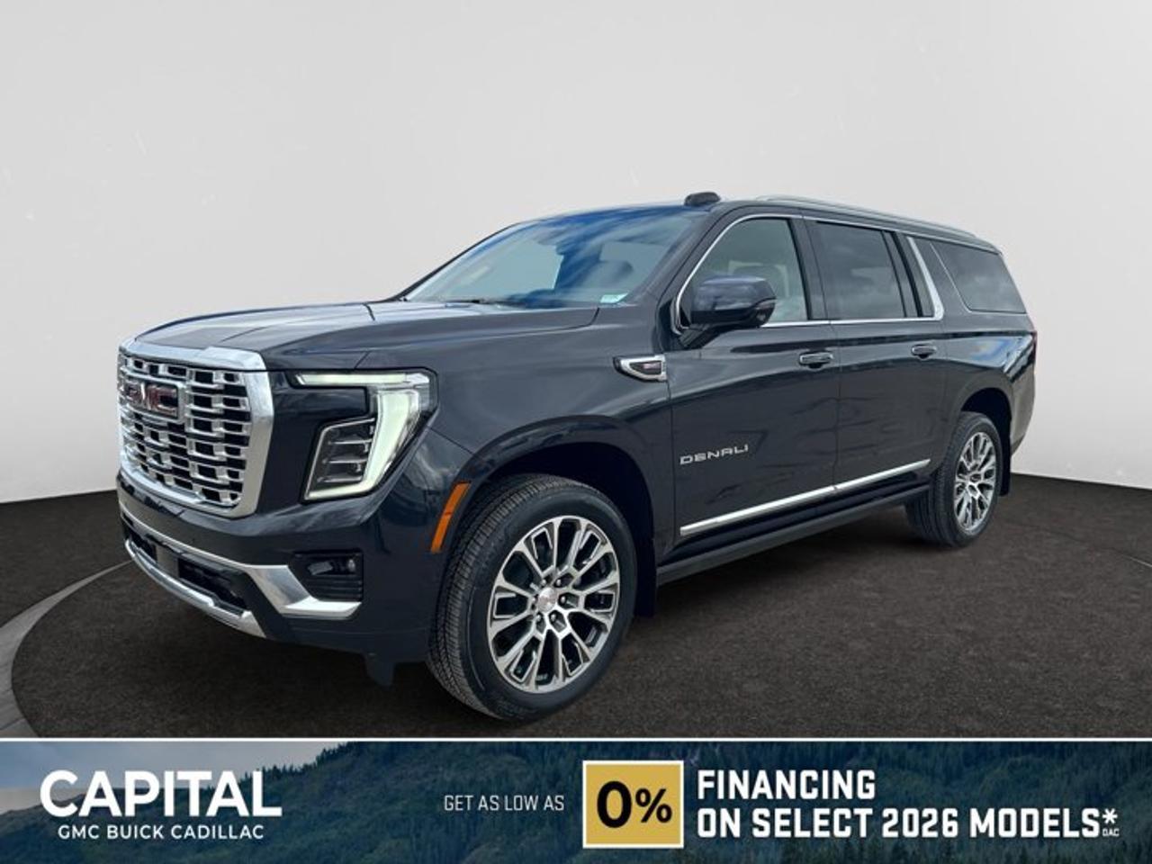 This 2026 GMC Yukon XL in Titanium Rush Metallic is equipped with 4WD and Gas V8 6.2L/ engine.The GMC Yukon is designed with power and purpose. Bold exterior styling cues and refined details give it an unmistakable presence on the road. From its three-dimensional grille, advanced lighting and stylish wheels to its active grille shutters, rainsense front wipers and hidden rear wiper, youll find innovative features both inside and out. With seating for up to nine, premium materials and inspiring capability, this SUV offers a perfect blend of craftsmanship, comfort and functionality. The interior features optional heated and ventilated seats, heated steering wheel, a quiet cabin, keyless open and start and climate controls. Not to mention the innovative seating and storage, from third-row power fold flat seats and second-row power-release fold and tumble seats to a large center console, articulating screen with hidden storage and 1113 L /39.3 cu. ft. (XL model; Yukon 433 L /15.3 cu. ft.) of cargo space behind the third row. The Yukon comes with 5.3L V-8 EcoTec3 Engine, can tow up to 3856 KG (8500 LB.) And to deliver a refined, solid and smooth drive, youll find hydraulic mounts, improved handling and automatic locking rear differential. Technology and infotainment innovations let you stay conveniently connected and in control, with features like multiple USB ports and an 8-inch infotainment system with available navigation. Not to mention a customizable driver information center, rear vision camera, rear seat reminder and access to the myGMC app. This SUV is equipped with an array of available advanced safety features to help prepare you for the unexpected, including available forward collision alert, low speed forward automatic braking, front and rear park assist, and much more.Key features of the Yukon Denali include: 6.2L EcoTec3 V8 engine with 420 hp and 460lb.-ft of torque, 10-speed automatic transmission, Premium Denali styling, Magnetic Ride Control, Available power-retractable assist steps with perimeter lighting, HID Headlamps with LED signature daytime running lamps, Heated and ventilated 12-way power-adjustable driver and front-passenger bucket seats, Heated second-row bucket seats, Leather-wrapped heated steering wheel, 8 customizable driver display and multi-color Head-Up Display, Bose CenterPoint Premium Audio System, Bose Active Noise Cancellation, and Available 22 wheels.Check out this vehicles pictures, features, options and specs, and let us know if you have any questions. Helping find the perfect vehicle FOR YOU is our only priority.P.S...Sometimes texting is easier. Text (or call) 306-801-9090 for fast answers at your fingertips!Dealer License #914248Disclaimer: All prices are plus taxes & fees. See dealer for Details. Dealer Permit # 914248 See dealer for Details.