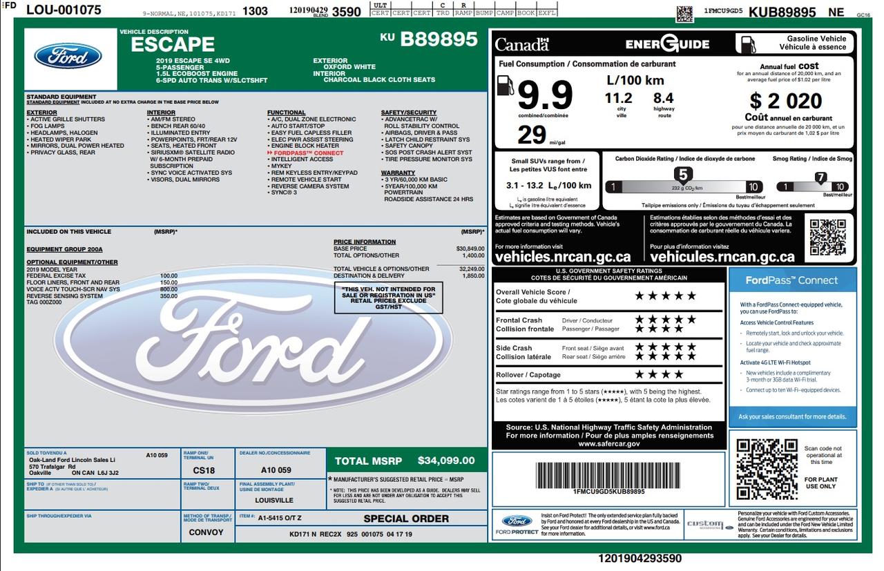 2019 Ford Escape 200A|CHROMITE GRAY/CHARCOAL HEATED BKT STS|NAV|REVERSE SENSORS Photo