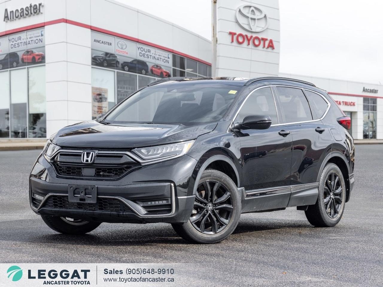 Discover bold styling and everyday versatility with the 2020 Honda CR-V Black Edition. Finished in a bold Black exterior colour complemented by premium leather-trimmed seating across its spacious two-row cabin, standing on 19-inch black alloy wheels. Beneath the hood, youll find a 1.5 L turbocharged 4-cylinder engine paired with a CVT transmission and all-wheel drive. Step inside and be impressed to find features including a panoramic sunroof, navigation, touchscreen infotainment system with Apple CarPlay & Android Auto, Bluetooth hands-free connectivity, multiple USB ports, heated front seats, dual-zone automatic climate control, power-adjustable drivers seat with memory, remote start, power liftgate, and so much more! Dont miss your chance to take home this 2020 Honda CR-V Black Edition! SCHEDULE A TEST DRIVE TODAY!With our No-Haggle, No-Hassle purchase experience you get peace of mind knowing our best price is upfront.1-Guaranteed Minimum 50% Remaining Tire Tread Life2-Guaranteed Minimum 50% Life Remaining on Brakes3-120 Point Safety Inspection4-Free Carfax Canada Vehicle History Report5-Complete Lube, Oil, & Filter Change6-Full Detailed Clean UpAncaster Toyota is the proud recipient of the latest, highest honour for Canadian Toyota Retailers, the Toyota Presidents Award for Excellence in Customer Satisfaction, Sales, and Service! We are serving Ancaster, Hamilton, Burlington, Dundas, Brantford, Stoney Creek, Grimsby, Oakville, Mississauga, Milton, Cambridge, Kitchener Waterloo, Cayuga, Caledonia, St. Catharines, Welland, Niagara and the entire GHA and GTA Finance Price Shown. The cash purchase price slightly exceeds the advertised finance price, as we receive incentives from banks when we finance vehicles, which we pass on to customers. Recognizing the high demand for vehicles, which can raise prices, we utilize these incentives to lower the finance purchase price. Dealer reserves the right to decline cash purchases (cash, bank draft, certified cheque, credit card payments in excess of $1,000) at its sole and exclusive discretion. For Finance and Lease purchases Dealer charges a $999 finance/lease fee. While every reasonable effort is made to ensure the accuracy of all information on this site, we are not responsible for any errors or omissions. Please verify any information in question with a dealership sales manager prior to purchase. See dealer for full details.