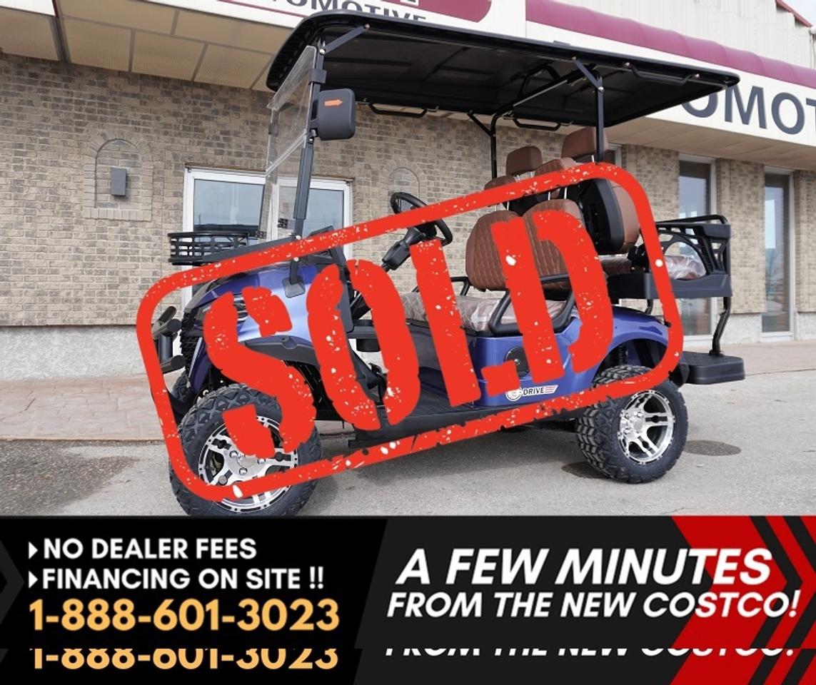 *** Dealer arranged financing on site! Quick, Simple,  no calls or waiting on bank appointments required!! Drive away today ***   NO ADMINISTRATION FEES!!

**BRAND NEW** 4-passenger electric golf cart. It features a bold and rugged look, but it is engineered to be whisper-quiet and incredibly smooth on the road. This unit comes fully loaded with a massive 10.1" touchscreen display and high-quality built-in speakers, giving you all the modern tech you need in a functional, fun-to-drive package. It is the perfect setup for residential use, the golf course, or navigating acreages, farms, and campgrounds.

This cart is built for versatility and ready to work. The rear seat flips down in seconds to create a flatbed cargo deck, making it easy to haul gardening tools, groceries, hunting gear, or camping equipment. Whether you need to move a full crew or transport a heavy load, this cart handles it all with ease.

Features
- Bluetooth and phone connectivity
- 10.1 In Touchscreen display
-  AM/FM Radio
- Built in speakers
- Front cargo basket
- 12-inch off-road tires
- Heavy-duty front bumper
- Carbon fiber steering wheel, 
- USB charging port 
- DOT acrylic foldable windshield
- System voltage: 60V
- 4000W AC motor
- Rearview mirrors with turning lights
- Rear flip seat 
- 6 cup holders 

This brand new 4-passenger electric golf cart is ready to roll today. Call now to reserve yours, and experience the perfect mix of comfort, power, and fun!


Comes with a Manitoba Safety Certification, and we have many Extended Powertrain warranties available on your vehicle purchase up to 10-year coverage (on eligible vehicles see dealer for details). Financing on site with Zero down financing OAC. Trades accepted. View at Winnipeg West Automotive Group, 5195 Portage Ave. (only a couple of minutes past the new Costco) Dealer permit # 6007, This Car is located in Winnipeg Manitoba,  however we can have it shipped anywhere in North America relatively inexpensively.