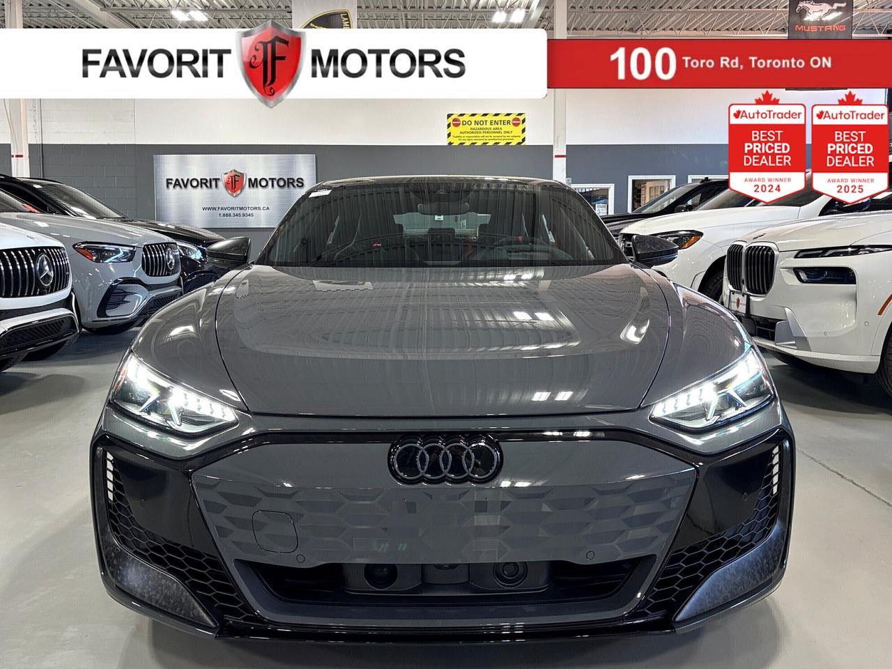 **MONTH-END SPECIAL!** - - > | NO LUXURY TAX | < - - FULLY ELECTRIC, FEATURING : FORGED CARBON BUMPER TRIMS, FORGED CARBON SIDE SKIRTS, FORGED CARBON MIRRORS, FORGED CARBON INTERIOR TRIMS, CARBON CERAMIC BRAKES, MASSAGE SEATS, HEADS UP DISPLAY, ELECTROCHROMIC PANORAMIC ROOF, LASERLIGHT HEADLIGHTS, POWER WING SPOILER, MULTICOLOUR AMBIENT LIGHTING, HEIGHT ADJUSTABLE SUSPENSION, MULTI CUSTOMIZABLE DRIVE MODES, STEERING WHEEL MOUNTED BOOST BUTTON, PADDLE SHIFTERS, DIGITAL GAUGE CLUSTER NAVIGATION DISPLAY, QUATTRO AWD, HIGHLY LOADED, EXTREMELY CLEAN! FINISHED IN GRAY ON MATCHING BLACK INTERIOR, RED STITCHED LEATHER SEATS, ALCANTARA INTERIOR TRIMS, ALCANTARA STEERING WHEEL, RED SEATBELTS, HEATED/COOLED SEATS, REAR HEATED SEATS, HEATED STEERING WHEEL, NAVIGATION SYSTEM, HIGH TECH 3D BACKUP CAMERA, 360 BACKUP CAMERA, PARKING SENSORS, RAIN SENSORS, REAR CROSS TRAFFIC ASSIST, DISTANCE WARNING, SIDE ASSIST, INTERSECTION ASSISTANT, EMERGENCY ASSIST, EXIT WARNING, AM, FM, SATELLITE, USB, BLUETOOTH, PREMIUM RS ALLOYS, STEERING WHEEL CONTROLS, PREMIUM BANG & OLUFSEN SOUND SYSTEM, POWER OPTIONS, DOOR LOGO PROJECTORS, ILLUMINATED DOORWAY LOGOS, POWER FOLDING MIRRORS, AND MUCH MORE!!!


**As per OMVIC regulations, this vehicle is not drivable, not certified and not e-tested. Certification is available for $899.** All our vehicles are in excellent condition and have been fully inspected by an in-house licensed mechanic.


The advertised price is a finance only price, if you wish to purchase the vehicle for cash additional $2,000 surcharge will apply. Applicable prices and special offers are subject to change with or without notice and shall be at the full discretion of Favorit Motors.