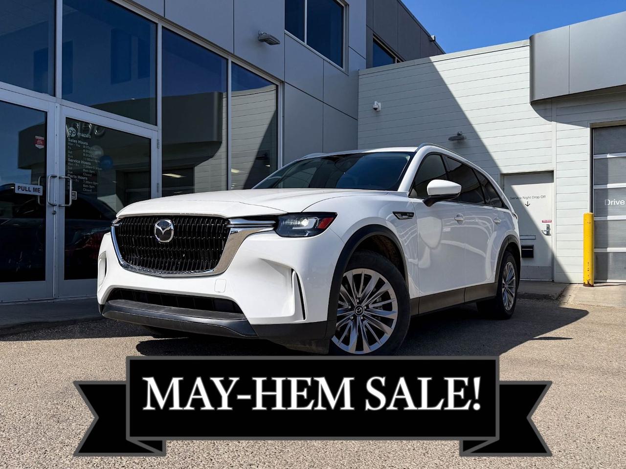Discover the perfect blend of power, luxury, and efficiency with this pre-owned 2025 Mazda CX-90 MHEV GS-L AWD in striking White with sleek Black leatherette interior. Powered by a robust 3.3L e-SKYACTIV turbocharged inline-6 engine paired with an advanced 8-speed automatic transmission and mild hybrid technology, this SUV delivers smooth performance and impressive fuel economy.Enjoy premium comfort with heated front bucket seats, dual-zone climate control, and spacious three-row seating designed for your familys every need. The all-wheel-drive system, coupled with sophisticated safety features like lane departure prevention, blind-spot monitoring, and forward collision mitigation, ensures confidence on every drive.Stay connected and entertained with Mazda Harmonic Acoustics sound, a vibrant 10.2-inch display, wireless smart device charging, and smart key push-button start. Stylish 19 silver metallic alloy wheels add a touch of elegance to this versatile and capable SUV.Experience refined driving and modern conveniencecome test drive the 2025 Mazda CX-90 GS-L AWD today at Go Mazda!Go Mazda is an AMVIC licensed businessThis vehicle was previously used as Rental.