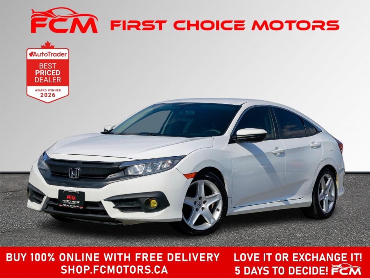 ** ** SPECIAL LIMITED TIME OFFER ** ** PURCHASE ANY VEHICLE THIS WEEK AND RECEIVE 4 BRAND-NEW ALL-SEASON TIRES AT NO ADDITIONAL COST!!! DON   T MISS THIS EXCLUSIVE CHANCE TO UPGRADE YOUR RIDE AND STAY PREPARED FOR ANY WEATHER!!! <br><br>EXCITING NEWS FROM FIRST CHOICE MOTORS! Our brand-new online showroom is now open to the public, bringing the ultimate car shopping experience right to your fingertips! Enjoy a 100% online car shopping experience, with over 500 certified vehicles in stock, comprehensive protection plans, and thousands of new auto parts & accessories available! Plus, for a limited time, were offering FREE deliveries across Ontario on all vehicle purchases! Dont miss out   visit Shop.fcmotors.ca to find and upgrade your perfect vehicle today!<br><br>Welcome to First Choice Motors, the largest car dealership in Toronto of pre-owned cars, SUVs, and vans priced between $5000-$15,000. With an impressive inventory of over 300 vehicles in stock, we are dedicated to providing our customers with a vast selection of affordable and reliable options. <br><br>Were thrilled to offer a used 2017 Honda Civic LX, white color with 254,000km (STK#9687) This vehicle was $9990 NOW ON SALE FOR $8490. It is equipped with the following features:<br>- Manual Transmission<br>- Heated seats<br>- Bluetooth<br>- Apple CarPlay<br>- Reverse camera<br>- Alloy wheels<br>- Power windows<br>- Power locks<br>- Power mirrors<br>- Air Conditioning<br><br>At First Choice Motors, we believe in providing quality vehicles that our customers can depend on. All our vehicles come with a 36-day guarantee on all safety related items. We also offer additional warranty options up to 5 years for our customers who want extra peace of mind.<br><br>Furthermore, all our vehicles are sold fully certified with brand new brakes rotors and pads, a fresh oil change, and brand new set of all-season tires installed & balanced. You can be confident that this car is in excellent condition and ready to hit the road.<br><br>At First Choice Motors, we believe that everyone deserves a chance to own a reliable and affordable vehicle. Thats why we offer financing options with low interest rates starting at 7.9% O.A.C. Were proud to approve all customers, including those with bad credit, no credit, students, and even 9 socials. Our finance team is dedicated to finding the best financing option for you and making the car buying process as smooth and stress-free as possible.<br><br>Our dealership is open 7 days a week to provide you with the best customer service possible. We carry the largest selection of used vehicles for sale under $9990 in all of Ontario. We stock over 300 cars, mostly Hyundai, Chevrolet, Mazda, Honda, Volkswagen, Toyota, Ford, Dodge, Kia, Mitsubishi, Acura, Lexus, and more. With our ongoing sale, you can find your dream car at a price you can afford. Come visit us today and experience why we are the best choice for your next used car purchase!<br><br>All prices include $22.00 OMVIC Fee.  Excludes, license plates, ownership registration and ONTARIO HST (13%)<br>*No Credit Card payments can be accepted for Vehicle Purchases*