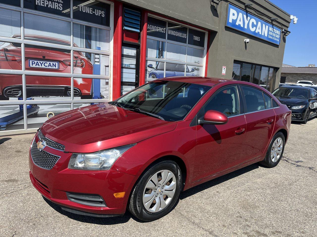 <p>HERE IS A NICE CLEAN CHEVY CRUZE WITH GREAT SERVICE RECORD AND LOOKING GOOD SOLD CERTIFIED COME FOR TEST DRIVE OR CALL 5195706463 FOR AN APPOINTMENT .TO SEE ALL OUR INVENTORY PLS GO TO PAYCANMOTORS.CA</p>