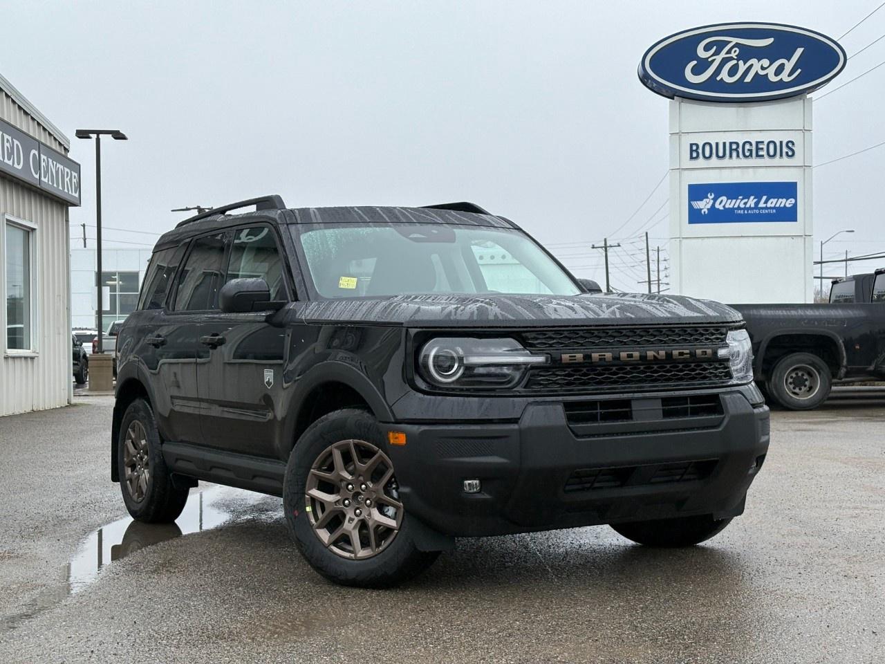 <p>The 2026 Ford Bronco Sport Big Bend in a stunning black finish is the perfect combination of style and performance. With its robust 4×4 drivetrain, this SUV is designed to tackle both city streets and rugged terrains with ease.</p><p>Step inside and be greeted by a luxurious brown interior that offers sophisticated comfort. The Bronco Sport Big Bend showcases an athletic design with alloy wheels that add a touch of elegance to its rugged appeal. You'll appreciate features like keyless entry, power seats, and power windows, delivering convenience and ease during your journeys.</p><p>Experience advanced technology with a suite of features designed for safety and connectivity. The backup camera, lane assist, and parking sensors are here to give you peace of mind, while smart device integration and a Wi-Fi hotspot keep you connected on the go. Relax with heated seats and adaptive cruise control that make every drive more enjoyable and safe.</p><p>The 2026 Ford Bronco Sport Big Bend is ideal for those who seek both adventure and comfort in their vehicles. It's a perfect fit for individuals or families wanting dependable performance combined with modern amenities. Contact us today for more details and to schedule a test drive.</p> <p><span style=color:rgb( 58 , 80 , 95 )>The discount shown on vehicle represents the </span><u>Cash Purchase</u><span style=color:rgb( 58 , 80 , 95 )> discount and is inclusive of all non-stackable and stackable cash purchase discounts from Ford of Canada and Bourgeois Motors Ltd. and is offered in lieu of sub-vented lease or finance rates. To get details on current discounts applicable to this and other vehicles in our inventory for Lease and Finance customer, see a member of our team. All offers for lease or finance are On Approved Credit (OAC).While every effort is made to ensure the accuracy of discounts and programs, programs are subject to change without notice </span><span style=color:rgb( 119 , 119 , 119 )>and may not be accurate or completely current. While every reasonable effort is made to ensure the accuracy of this data, we are not responsible for any errors or omissions contained on these pages.</span></p> <p><strong>Why Choose the Bourgeois Auto Group?</strong></p><p>For 80 years, Bourgeois Auto Group has been delivering exceptional automotive experiences. Our factor trained teams work to ensure you receive the shopping experience you deserve; whether you're looking for a new or new-to-you vehicle.</p><p>Shop 24/7 with our online showroom and chat service, ensuring convenience every step of the way. No hidden fees, full disclosure, and every pre-owned vehicle comes with a Carfax® report for peace of mind.</p><p>We offer a wide selection of pre-owned vehicles, all competitively priced using real-time market data. Get the best deal on your purchase and trade-in with our free Live Market Analysis report.</p><p>Looking to sell your car? We buy any make or modelno purchase required. Our simple to use online trade valuation tool will provide you with a clear, transparent selling experience whether you buy our car or not.</p><p>Backed by hundreds dedicated employees across 4 convenient locations, were here to meet all your automotive needs. Visit us in Midland or Parry Sound and explore our inventory or schedule your next service today.</p> <p><strong>Financing Your Next Vehicle with Bourgeois Motors Ford in Midland:</strong></p><p>At Bourgeois Motors Ford, we make financing your next vehicle simple and stress-free! Our team works with trusted lenders to find flexible options tailored to your budget. Drive away with confidenceapply today!</p><p>Take advantage of our online pre-qualification tool, backed by Equifax and TD Bank to find the payment that works for you. Simply <a href=https://www.bourgeoismotors.com/free-credit-check/ rel=nofollow><strong>CLICK HERE</strong></a><strong> </strong>to use our secure online credit tool with no impact to your credit.</p>