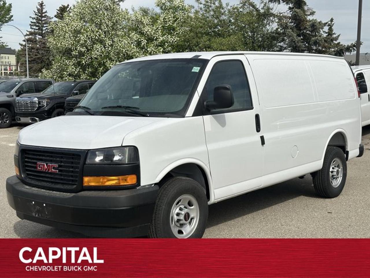 This GMC Savana Cargo Van delivers a Gas V8 6.6L/ engine powering this Automatic transmission. WORK VAN PREFERRED EQUIPMENT GROUP includes standard equipment, TRANSMISSION, 8-SPEED AUTOMATIC, HEAVY-DUTY, ELECTRONICALLY CONTROLLED with overdrive and tow/haul mode. Includes Cruise Grade Braking, Powertrain Grade Braking, and Tap-Up/Tap-Down Driver Shift Control, SEATS, FRONT BUCKET WITH CUSTOM CLOTH TRIM head restraints and inboard armrests Includes (BA3) console with swing-out storage bin.).* This GMC Savana Cargo Van Features the Following Options *DRIVER CONVENIENCE PACKAGE includes Tilt-Wheel and (K34) cruise control , SEATING ARRANGEMENT, DRIVER AND FRONT PASSENGER HIGH-BACK BUCKETS with head restraints and vinyl or cloth trim (STD), REMOTE VEHICLE STARTER SYSTEM, REMOTE KEYLESS ENTRY with 2 transmitters and remote panic button, REAR AXLE, 3.42 RATIO, ENGINE, 6.6L V8 with Direct Injection and Variable Valve Timing, gasoline, (401 hp [299 kW] @ 5200 rpm, 464 lb-ft of torque [629 N-m] @ 4000 rpm) Includes external engine oil cooler., DOOR, SWING-OUT PASSENGER-SIDE, 60/40 SPLIT (STD), DIFFERENTIAL, HEAVY-DUTY LOCKING REAR, AUDIO SYSTEM, AM/FM STEREO WITH MP3 PLAYER seek-and-scan, digital clock, TheftLock, random select, auxiliary jack and 2 front door speakers (STD), ALTERNATOR, 150 AMPS.* Stop By Today *Come in for a quick visit at Capital Chevrolet Buick GMC Inc., 13103 Lake Fraser Drive SE, Calgary, AB T2J 3H5 to claim your GMC Savana Cargo Van!