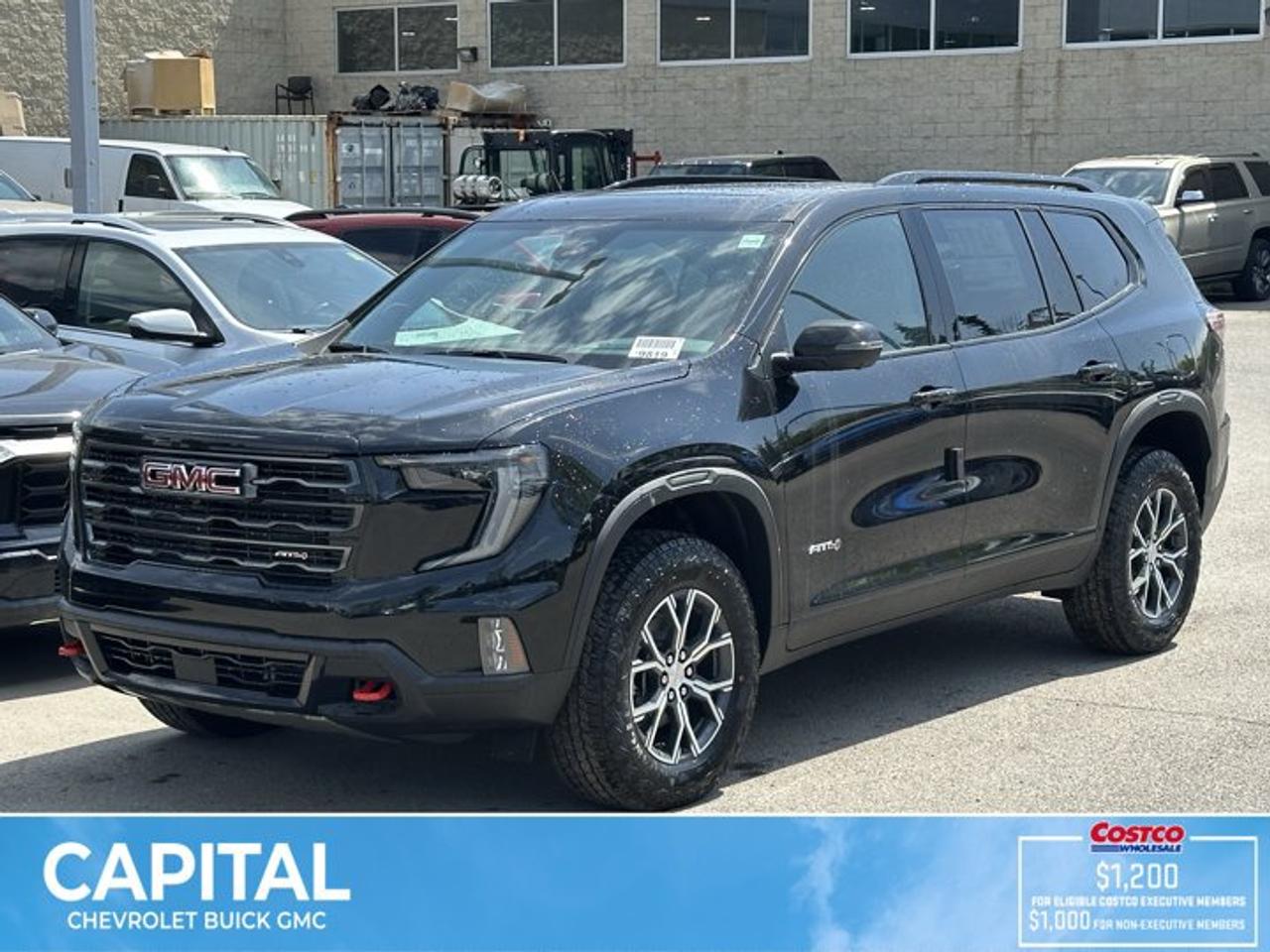 This GMC Acadia delivers a Gas 2.5L/ engine powering this Automatic transmission. TRANSMISSION, 8-SPEED AUTOMATIC (STD), SUNROOF, POWER, PANORAMIC SUNROOF with sunshade, LUXURY PACKAGE includes (AKK) acoustic style windshield, (CMO) heated wiper park, (KA6) heated rear outboard seats and (UV6) 8 Diagonal Head-Up Display (Includes (KU9) heated and ventilated, driver and front passenger seat cushions and seat backs.).*This GMC Acadia Comes Equipped with These Options *LPO, FLOOR LINER PACKAGE includes (RIA) first and second row All-weather floor liners, LPO and (RIB) third row All-weather floor liner, LPO , LPO, ALL-WEATHER FLOOR LINER, FIRST AND SECOND ROW Includes (RIB) third row All-weather floor liner, LPO., LPO, ALL-WEATHER FLOOR LINER, 3RD ROW, ENGINE, 2.5L TURBO DOHC SIDI with Variable Valve Timing (VVT) (328 hp [244 kW] @ 5500 rpm, 326 lb-ft of torque [442 N-m] @ 3500 rpm) (STD), ENGINE BLOCK HEATER, EBONY TWILIGHT METALLIC, AT4 PREFERRED EQUIPMENT GROUP includes standard equipment, 3 YEARS SIRIUSXM, Wireless Charging for select devices, Wipers, front intermittent with washers.* Stop By Today *Stop by Capital Chevrolet Buick GMC Inc. located at 13103 Lake Fraser Drive SE, Calgary, AB T2J 3H5 for a quick visit and a great vehicle!