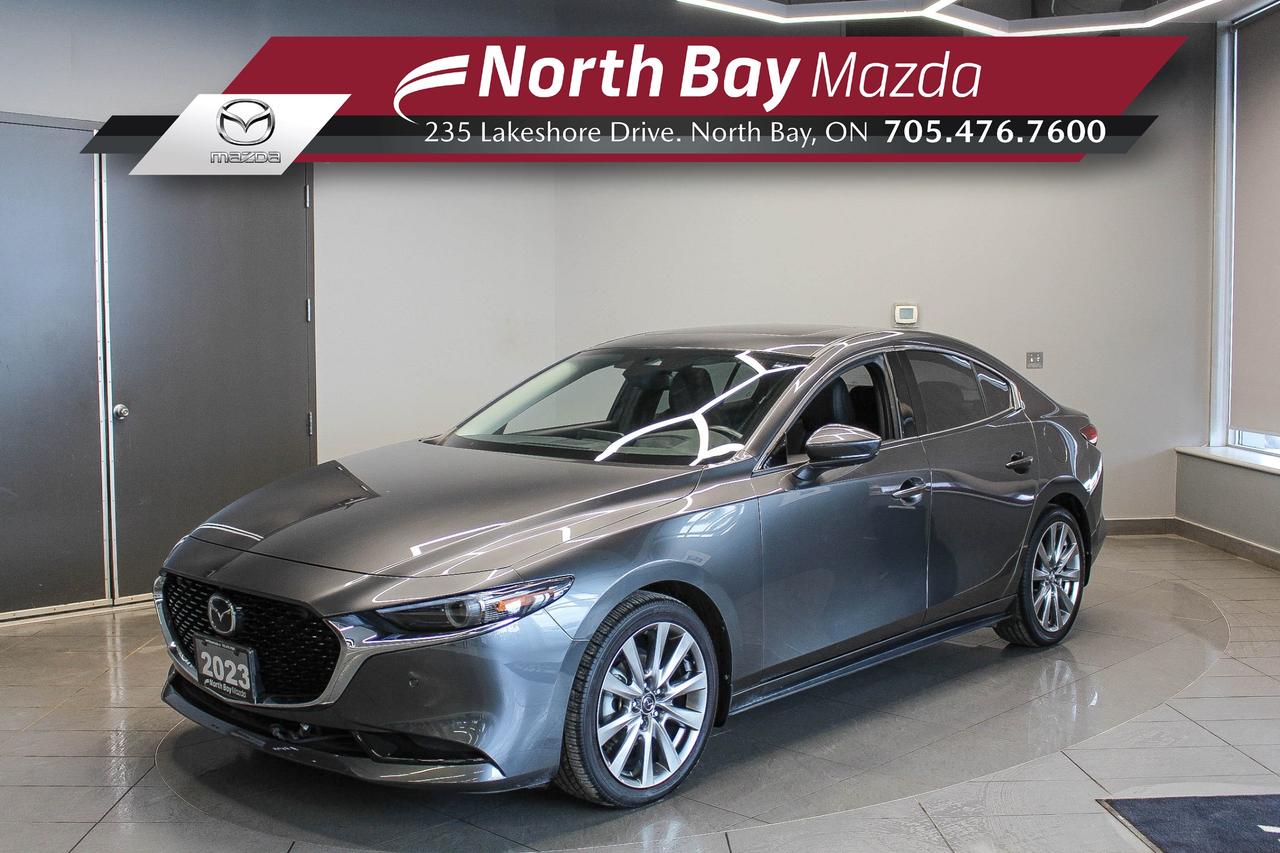 The 2023 Mazda3 GT is designed for drivers who want more from their everyday drive. With its sleek styling, refined interior, and responsive performance, it brings a premium feel to the compact sedan segment. FEATURES: FWD, power glass moonroof, leather-trimmed seats, heated front seats, heated steering wheel, 10-way power drivers seat with memory, head-up display, 8.8-inch centre display, Apple CarPlay, Android Auto, Mazda Connect infotainment system, Bose premium audio system, Bluetooth connectivity, dual-zone automatic climate control, push-button start, navigation system, 360° view monitor, front and rear parking sensors, adaptive cruise control, lane keep assist, lane departure warning, blind spot monitoring, rear cross traffic alert, forward collision mitigation, traffic sign recognition, rearview camera, and LOW KMS! 

Why Youll Want to Buy from North Bay Mazda? *The Clubhouse Commitment Pre-Owned Vehicle Program provides you with additional coverage for things such as the 3-year Tire and Rim Coverage, The Clubhouse Powertrain Warranty, coverage for The Little Things like battery, wiper, and bulb replacement, 3- year anti-theft protection to give you the ultimate peace of mind when purchasing a pre-owned vehicle. Clubhouse Commitment is an optional coverage which 
can be purchased at time of sale for a $699 value. Pre-Owned Vehicle purchases are subject to 
an adjusted price when purchasing with cash. You are eligible for Finance Pricing with a maximum down payment of 15% of listed finance price. Contact us for more details. * Our certified vehicles go through a 120-point Clubhouse Certified Used Vehicle Inspection, and we will provide the CarFax vehicle history documents as well as any available service history. * We competitively price our vehicles below the market average which means that we have already done all the market research for you. Rest assured that you are getting the best deal possible. * We have automotive financial experts who are experienced in dealing with all levels of credit challenges. We also work with all major banks and third-party lenders daily so we are confident that we can get you the best rate available. * As a premier New and Pre-Owned vehicle 
dealership, we pride ourselves on a superior customer experience and a lifetime of customer care. We are conveniently located at 235 Lakeshore Drive, in North Bay, Ontario. If you cant make it to us, we can accommodate you! Call us today at 705-476-7600 to come in and see this vehicle!