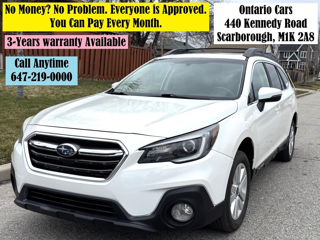 <p><strong>2019 Subaru Outback &ndash; Excellent Condition</strong>&nbsp;<strong>|Call Anytime: 📞 647-219-0000</strong>&nbsp;<em>No money? No problem &ndash; Pay monthly! Everyone approved!</em></p><p>🏢&nbsp;<strong>Ontario Cars</strong>&nbsp;&ndash; 440 Kennedy Road, Toronto, ON, M1K 2A8.</p><p><strong>🚗 Only 144,012km &ndash; Tested & Ready to Drive</strong>&nbsp;✅&nbsp;<strong>Lowest Price on the Market</strong>&nbsp;&ndash; 3-Year Warranty Available! ✅ Runs & looks great &ndash; Priced to sell fast!</p><p><strong>Key Features:</strong></p><ul><li><p>Automatic Transmission</p></li><li><p>All-Wheel Drive</p></li><li><p>Leather Interior</p></li><li><p>Power Liftgate</p></li><li><p>Alloy Wheels</p></li><li><p>Climate Control & Air Conditioning</p></li><li><p>Bluetooth / AM-FM Stereo / CD Player</p></li><li><p>Sunroof Roof</p></li><li><p>Navigation</p></li><li><p>Backup Camera</p></li><li><p>Fog Lights</p></li><li><p>Cruise Control</p></li><li><p>Keyless Entry & Security System</p></li><li><p>Power Seats, Windows, Mirrors, Steering</p></li><li><p>Privacy Glass & Rear Defroster</p></li><li><p>Park Sensors</p></li><li><p>Driver & Side Impact Airbags</p></li></ul><p>💼&nbsp;<strong>Why Buy from Us?</strong></p><ul><li><p>14 years in business</p></li><li><p>60% repeat customers or referrals</p></li><li><p>All vehicles tested & in mint condition</p></li><li><p>Free vehicle history report with every purchase</p></li></ul><p>🌐&nbsp;<strong>Website:</strong>&nbsp;<a href=http://theontariocars.com/ rel=noopener noreferrer nofollow>theontariocars.com</a>&nbsp;👍&nbsp;<strong>Facebook:</strong>&nbsp;<a href=http://facebook.com/ontariocar rel=nofollow noopener noreferrer>facebook.com/ontariocar</a></p><p>📋&nbsp;<strong>Note:</strong> HST & licensing extra. All other fees included.</p>
