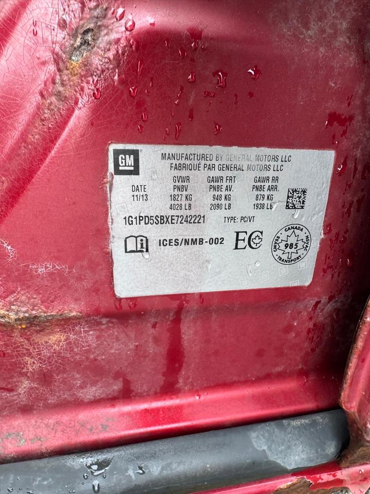 2014 Chevrolet Cruze 1LT, SEDAN, ONLY 159KMS, MANUAL, AS IS SPECIAL Photo