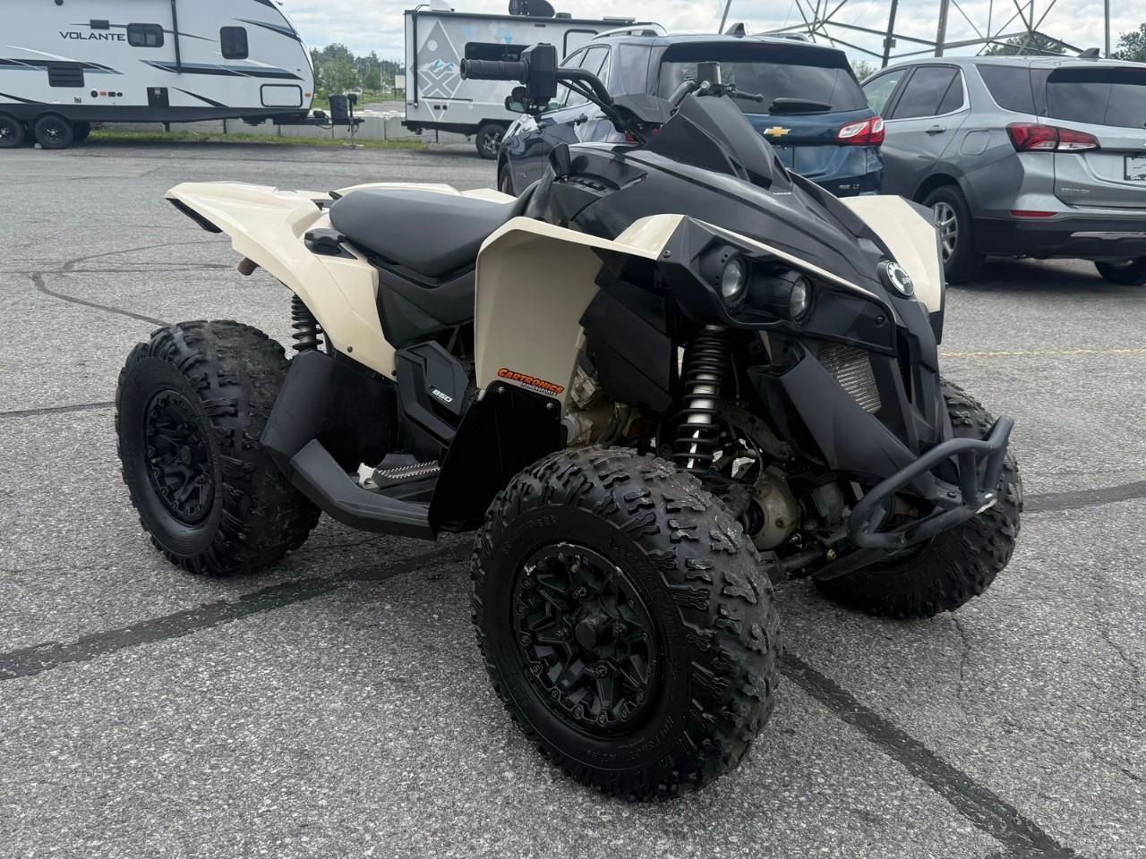 2022 Can-Am Renegade 850 | Sport Quad Built to Rip | Trails, Mud & Adrenaline On Tap Say hello to the 2022 Can-Am Renegade 850 — the quad for people who see a mud hole and think "yes." This isn't a machine that sits pretty in the garage; it's built to get dirty, chew up trails, and put a grin on your face that lasts the whole ride home. At the heart of it is Can-Am's legendary Rotax 850 V-twin — a punchy, rev-happy powerplant that delivers the kind of instant throttle response that makes every launch feel like a launch. Whether you're blasting down a fire road, crawling through the rough stuff, or hooking up a trailer for camp duty, the Renegade 850 has the muscle and the composure to do it all. Long-travel suspension soaks up the nasty bits, the selectable 2WD/4WD gets you through when the terrain turns mean, and that aggressive Renegade stance looks just as good caked in mud as it does clean. This one's ready for its next owner to make some memories — weekend trail runs, hunting season, cottage chores, or just tearing around because you can. Quads like this don't sit on the lot long, and they're even harder to find in ride-and-go shape. Why Buy from Orr Motors Ottawa: Family-Owned & Operated Since 1962 Certified & Safety-Inspected Competitive Financing for All Credit Types Extended Warranty Coverage Available Serving Ottawa, Kanata, Stittsville & Nepean Come throw a leg over it — Orr Motors, 6230 Hazeldean Rd, Ottawa Call: 613-836-3333 | orrmotors.com Orr Motors – The trusted name in Ottawa since 1962. <br /> <br /> <br /> **Advertised price is for finance purchase. <br /> *Every reasonable effort is made to ensure the accuracy of the information listed above. Vehicle pricing, incentives, options (including standard equipment), and technical specifications listed is for the Year, Make and Model of the vehicle, and may not match the exact vehicle displayed. Please confirm with a sales representative the accuracy of this information.