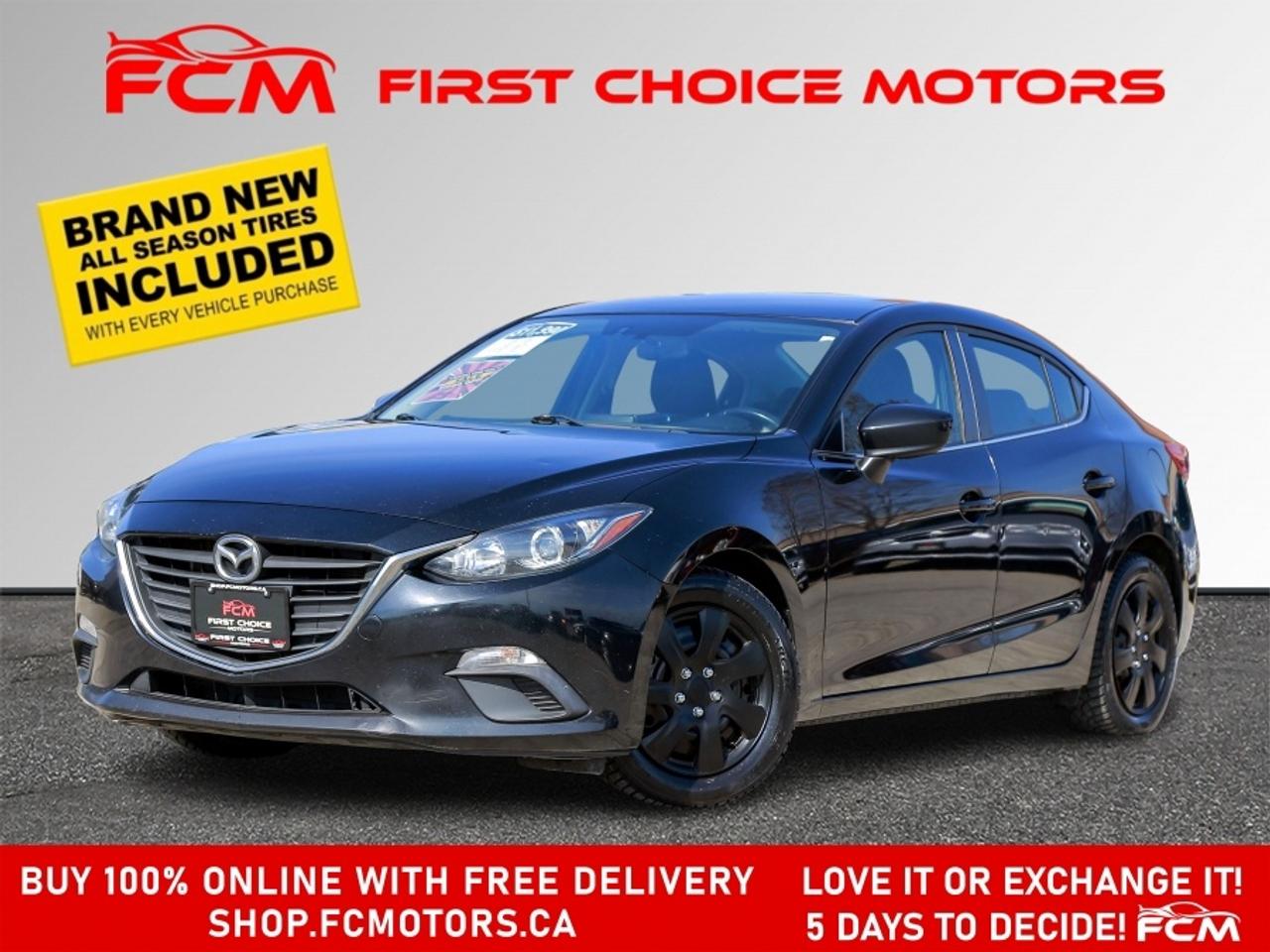 ** ** SPECIAL LIMITED TIME OFFER ** ** PURCHASE ANY VEHICLE THIS WEEK AND RECEIVE 4 BRAND-NEW ALL-SEASON TIRES AT NO ADDITIONAL COST!!! DONT MISS THIS EXCLUSIVE CHANCE TO UPGRADE YOUR RIDE AND STAY PREPARED FOR ANY WEATHER!!!       EXCITING NEWS FROM FIRST CHOICE MOTORS! Our brand-new online showroom is now open to the public, bringing the ultimate car shopping experience right to your fingertips! Enjoy a 100% online car shopping experience, with over 500 certified vehicles in stock, comprehensive protection plans, and thousands of new auto parts & accessories available! Plus, for a limited time, were offering FREE deliveries across Ontario on all vehicle purchases! Dont miss outvisit Shop.fcmotors.ca to find and upgrade your perfect vehicle today!      Welcome to First Choice Motors, the largest car dealership in Toronto of pre-owned cars, SUVs, and vans priced between $5000-$15,000. With an impressive inventory of over 300 vehicles in stock, we are dedicated to providing our customers with a vast selection of affordable and reliable options.       Were thrilled to offer a used 2015 Mazda MAZDA3 GS Skyactiv, black color with 186,000km (STK#9621) This vehicle was $11990 NOW ON SALE FOR $10990. It is equipped with the following features:   - Automatic Transmission   - Heated seats   - Bluetooth   - Reverse camera   - Alloy wheels   - Power windows   - Power locks   - Power mirrors   - Air Conditioning      At First Choice Motors, we believe in providing quality vehicles that our customers can depend on. All our vehicles come with a 36-day guarantee on all safety related items. We also offer additional warranty options up to 5 years for our customers who want extra peace of mind.      Furthermore, all our vehicles are sold fully certified with brand new brakes rotors and pads, a fresh oil change, and brand new set of all-season tires installed & balanced. You can be confident that this car is in excellent condition and ready to hit the road.      At First Choice Motors, we believe that everyone deserves a chance to own a reliable and affordable vehicle. Thats why we offer financing options with low interest rates starting at 7.9% O.A.C. Were proud to approve all customers, including those with bad credit, no credit, students, and even 9 socials. Our finance team is dedicated to finding the best financing option for you and making the car buying process as smooth and stress-free as possible.      Our dealership is open 7 days a week to provide you with the best customer service possible. We carry the largest selection of used vehicles for sale under $9990 in all of Ontario. We stock over 300 cars, mostly Hyundai, Chevrolet, Mazda, Honda, Volkswagen, Toyota, Ford, Dodge, Kia, Mitsubishi, Acura, Lexus, and more. With our ongoing sale, you can find your dream car at a price you can afford. Come visit us today and experience why we are the best choice for your next used car purchase!      All prices include $22.00 OMVIC Fee.  Excludes, license plates, ownership registration and ONTARIO HST (13%)   *No Credit Card payments can be accepted for Vehicle Purchases*    *No Credit Card payments can be accepted for Vehicle Purchases*