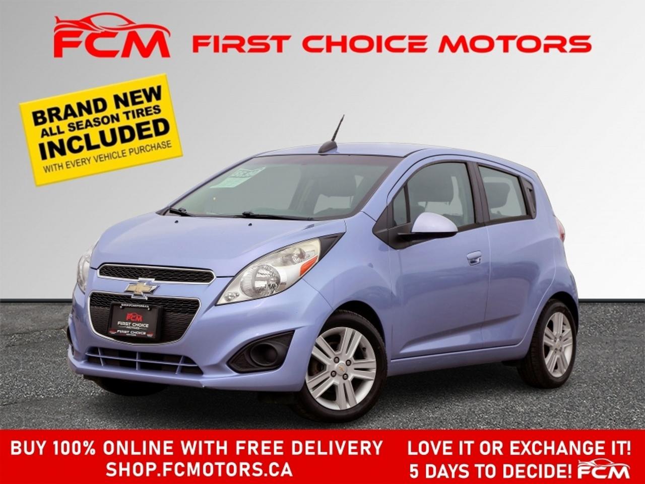 ** ** SPECIAL LIMITED TIME OFFER ** ** PURCHASE ANY VEHICLE THIS WEEK AND RECEIVE 4 BRAND-NEW ALL-SEASON TIRES AT NO ADDITIONAL COST!!! DONT MISS THIS EXCLUSIVE CHANCE TO UPGRADE YOUR RIDE AND STAY PREPARED FOR ANY WEATHER!!!       EXCITING NEWS FROM FIRST CHOICE MOTORS! Our brand-new online showroom is now open to the public, bringing the ultimate car shopping experience right to your fingertips! Enjoy a 100% online car shopping experience, with over 500 certified vehicles in stock, comprehensive protection plans, and thousands of new auto parts & accessories available! Plus, for a limited time, were offering FREE deliveries across Ontario on all vehicle purchases! Dont miss outvisit Shop.fcmotors.ca to find and upgrade your perfect vehicle today!      Welcome to First Choice Motors, the largest car dealership in Toronto of pre-owned cars, SUVs, and vans priced between $5000-$15,000. With an impressive inventory of over 300 vehicles in stock, we are dedicated to providing our customers with a vast selection of affordable and reliable options.       Were thrilled to offer a used 2015 Chevrolet Spark LS, purple color with 112,000km (STK#9670) This vehicle was $6990 NOW ON SALE FOR $5990. It is equipped with the following features:   - Manual Transmission   - Alloy wheels   - Power windows   - Air Conditioning      At First Choice Motors, we believe in providing quality vehicles that our customers can depend on. All our vehicles come with a 36-day guarantee on all safety related items. We also offer additional warranty options up to 5 years for our customers who want extra peace of mind.      Furthermore, all our vehicles are sold fully certified with brand new brakes rotors and pads, a fresh oil change, and brand new set of all-season tires installed & balanced. You can be confident that this car is in excellent condition and ready to hit the road.      At First Choice Motors, we believe that everyone deserves a chance to own a reliable and affordable vehicle. Thats why we offer financing options with low interest rates starting at 7.9% O.A.C. Were proud to approve all customers, including those with bad credit, no credit, students, and even 9 socials. Our finance team is dedicated to finding the best financing option for you and making the car buying process as smooth and stress-free as possible.      Our dealership is open 7 days a week to provide you with the best customer service possible. We carry the largest selection of used vehicles for sale under $9990 in all of Ontario. We stock over 300 cars, mostly Hyundai, Chevrolet, Mazda, Honda, Volkswagen, Toyota, Ford, Dodge, Kia, Mitsubishi, Acura, Lexus, and more. With our ongoing sale, you can find your dream car at a price you can afford. Come visit us today and experience why we are the best choice for your next used car purchase!      All prices include $22.00 OMVIC Fee.  Excludes, license plates, ownership registration and ONTARIO HST (13%)   *No Credit Card payments can be accepted for Vehicle Purchases*    *No Credit Card payments can be accepted for Vehicle Purchases*