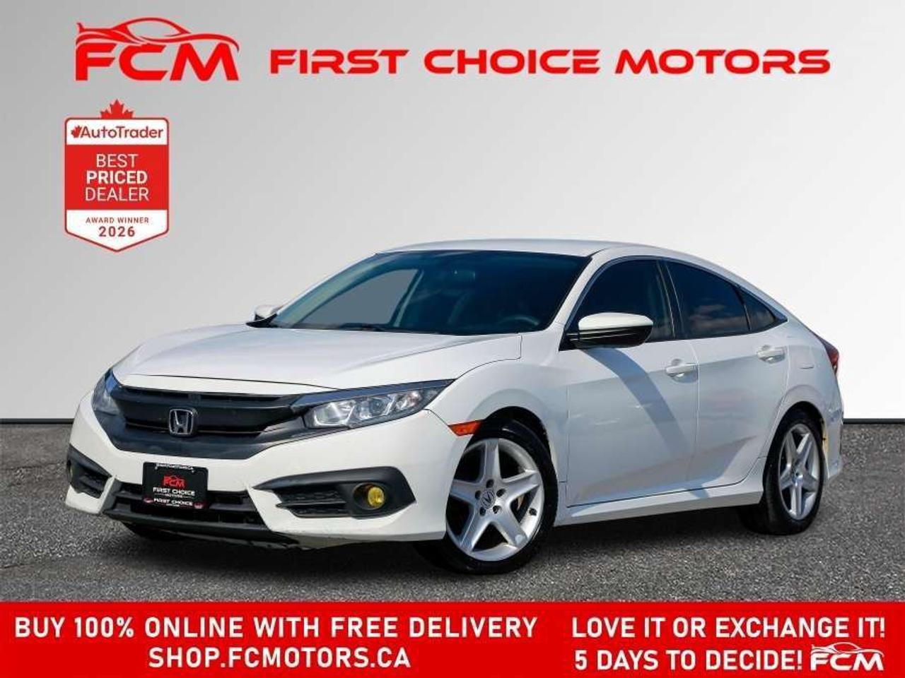 ** ** SPECIAL LIMITED TIME OFFER ** ** PURCHASE ANY VEHICLE THIS WEEK AND RECEIVE 4 BRAND-NEW ALL-SEASON TIRES AT NO ADDITIONAL COST!!! DONT MISS THIS EXCLUSIVE CHANCE TO UPGRADE YOUR RIDE AND STAY PREPARED FOR ANY WEATHER!!!       EXCITING NEWS FROM FIRST CHOICE MOTORS! Our brand-new online showroom is now open to the public, bringing the ultimate car shopping experience right to your fingertips! Enjoy a 100% online car shopping experience, with over 500 certified vehicles in stock, comprehensive protection plans, and thousands of new auto parts & accessories available! Plus, for a limited time, were offering FREE deliveries across Ontario on all vehicle purchases! Dont miss outvisit Shop.fcmotors.ca to find and upgrade your perfect vehicle today!      Welcome to First Choice Motors, the largest car dealership in Toronto of pre-owned cars, SUVs, and vans priced between $5000-$15,000. With an impressive inventory of over 300 vehicles in stock, we are dedicated to providing our customers with a vast selection of affordable and reliable options.       Were thrilled to offer a used 2017 Honda Civic LX, white color with 254,000km (STK#9687) This vehicle was $9990 NOW ON SALE FOR $8490. It is equipped with the following features:   - Manual Transmission   - Heated seats   - Bluetooth   - Apple CarPlay   - Reverse camera   - Alloy wheels   - Power windows   - Power locks   - Power mirrors   - Air Conditioning      At First Choice Motors, we believe in providing quality vehicles that our customers can depend on. All our vehicles come with a 36-day guarantee on all safety related items. We also offer additional warranty options up to 5 years for our customers who want extra peace of mind.      Furthermore, all our vehicles are sold fully certified with brand new brakes rotors and pads, a fresh oil change, and brand new set of all-season tires installed & balanced. You can be confident that this car is in excellent condition and ready to hit the road.      At First Choice Motors, we believe that everyone deserves a chance to own a reliable and affordable vehicle. Thats why we offer financing options with low interest rates starting at 7.9% O.A.C. Were proud to approve all customers, including those with bad credit, no credit, students, and even 9 socials. Our finance team is dedicated to finding the best financing option for you and making the car buying process as smooth and stress-free as possible.      Our dealership is open 7 days a week to provide you with the best customer service possible. We carry the largest selection of used vehicles for sale under $9990 in all of Ontario. We stock over 300 cars, mostly Hyundai, Chevrolet, Mazda, Honda, Volkswagen, Toyota, Ford, Dodge, Kia, Mitsubishi, Acura, Lexus, and more. With our ongoing sale, you can find your dream car at a price you can afford. Come visit us today and experience why we are the best choice for your next used car purchase!      All prices include $22.00 OMVIC Fee.  Excludes, license plates, ownership registration and ONTARIO HST (13%)   *No Credit Card payments can be accepted for Vehicle Purchases*    *No Credit Card payments can be accepted for Vehicle Purchases*