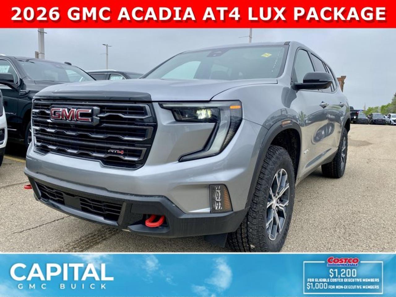 Check out this 2026 GMC Acadia AT4... Fully Loaded and equipped with Luxury Package, Heated and Cooled Seats, Heated Rear Seats, Heads-up Display, Panoramic Sunroof, Heated Steering, 3rd Row Seating, Heated Wiper Park, Trailering Package, 360 CAM, Bose 12 Speaker Sound Sytem with Subwoofer, Handsfree Power Liftgate, Adaptive Cruise Control, Rear Streaming Camera Mirror, and so much more... CALL NOWAsk for the Internet Department for more information or book your test drive today! Text 587-400-9276 for fast answers at your fingertips!AMVIC Licensed Dealer - Licence Number B1044900