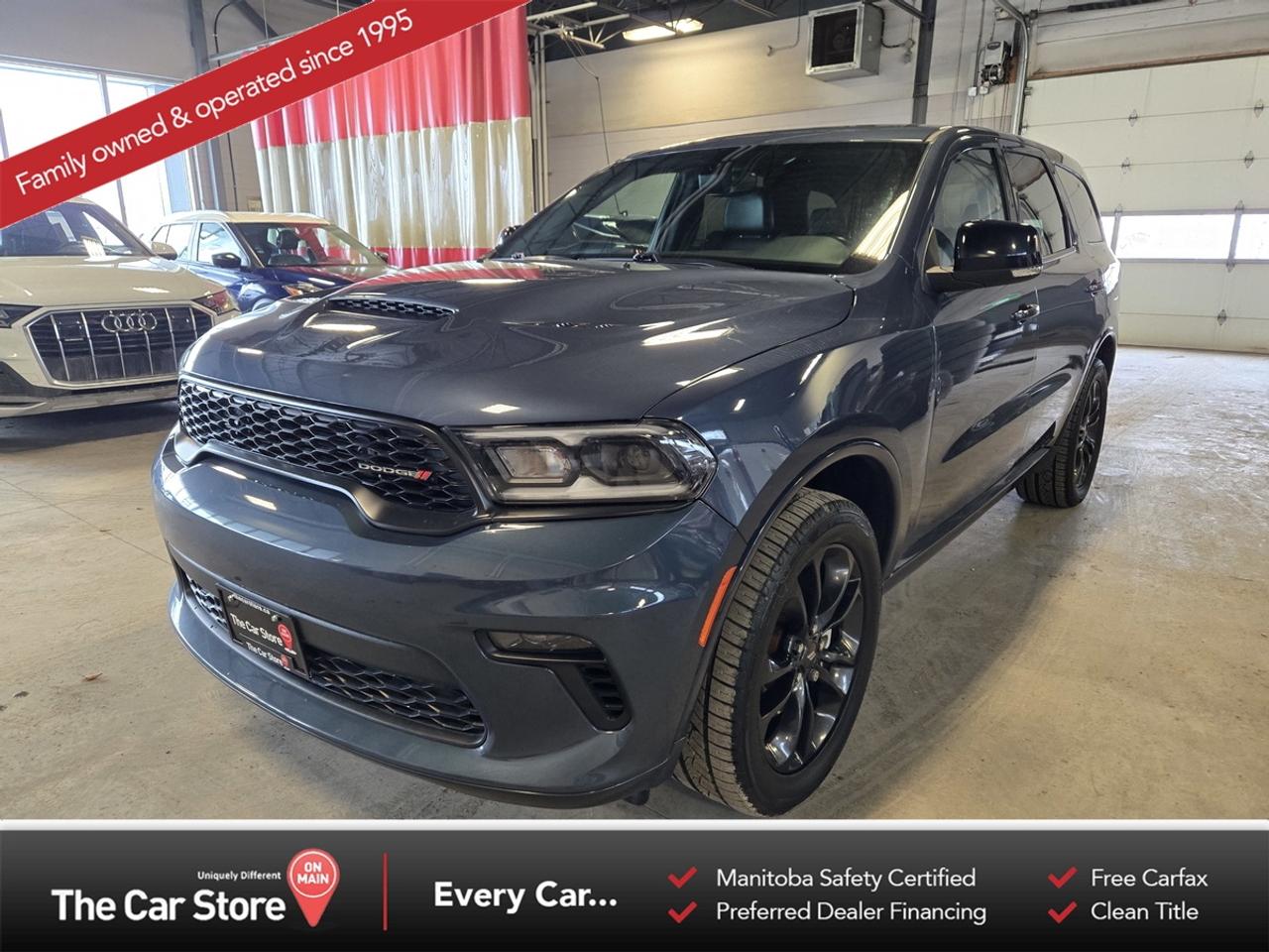 2021 Dodge Durango GT &ndash; One Owner | No Accidents | Blacktop | Captain&rsquo;s Chairs 
 Key Features: 
 3.6L Pentastar V6 
 All-Wheel Drive 
 GT Trim 
 Blacktop Package (Black Exterior Accents) 
 Sport Hood 
 Power Tailgate 
 6-Passenger Seating with Captain&rsquo;s Chairs 
 Uconnect Infotainment with Apple CarPlay & Android Auto 
 Comfort: Heated Front Seats & Heated Steering Wheel 
 Heated Rear Seating 
 Navigation 
 Driver Assistance: Backup Camera & Blind-Spot Monitoring 
 Remote Start & Keyless Entry 
 Push-Button Start 
 One Owner 
 No Accidents 
 
 
 Muscle-Inspired SUV with Real Usability: 
 The Durango GT brings a more aggressive look and feel than most midsize SUVs, especially with the Blacktop package and sport hood. It still keeps things practical with a usable third row and strong road presence. 
 
 
 Clean Ownership and Proper Setup: 
 This one-owner example has no accident history and the right configuration with captain&rsquo;s chairs for added comfort and easier access to the third row. It&rsquo;s been well kept and presents the way you&rsquo;d expect. 
 
 
 Our Take: 
 If you want something with more personality than the typical family SUV but still need space and AWD capability, the Durango GT is a solid middle ground. Clean history and the right options make this one easy to shortlist. 
 
 
 We are a local Family Owned business and we try to do things a little different. 
 
 At The Car Store on Main every vehicle is Manitoba Safety Certified. 
 Every vehicle sold is eligible for the Advantage Plan: 
 30 Day Warranty on all MB Safety certificate related items. 
 CarFax Vehicle History Report 
 2 sets of Keys 
 Wholesale access to all other Miscellaneous Accessories (i.e. Wtr Tires, Remote Starr, all misc vehicle accessories/parts, etc...) 
 And of course a Full tank of Gas. 
 
 There is no Gimmicks or games, we are always aggressive on our prices and try to separate ourselves from the rest. 
 We also have an on-site Certified Banker who shops to get the best possible interest rates in with all Major Banks and Credit Unions! 
 
 Come to our Brand New modern showroom and see what makes us Uniquely Different! 
 
 Located on Main St. just North of Chief Peguis Trail. 
 
 To schedule an appointment call us directly at 204-669-1248 or email sales@thecarstore.ca 
 
 The Car Store on Main 
 -Uniquely Different- 
 
 www.thecarstore.ca 
 Local: 204-669-1248 
 Toll Free: 877-634-2975 
 
 A local family owned business unlike typical car lots, there are no pressure tactics, no games, no gimmicks, no Sales Manager, General Manager or Used Car Manager, just straight answers and fair deals all the time! 
 
 *PRICE DOES NOT INCLUDE TAXES (G.S.T & P.S.T) 
 Dealer Permit # 4481