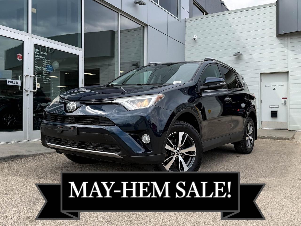 Discover the perfect blend of reliability, style, and advanced features with this pre-owned 2018 Toyota RAV4 XLE AWD in striking Blue. Powered by a fuel-efficient 2.5L 4-cylinder engine paired with a smooth 6-speed automatic transmission and full-time AWD, this RAV4 is ready for any road or weather condition.Enjoy comfort and convenience with heated sport bucket seats, dual-zone automatic climate control, and a premium fabric interior. Stay connected and entertained with the 6.1 touchscreen display, AM/FM/CD/MP3/WMA audio system, Bluetooth hands-free connectivity, and steering wheel-mounted controls.Safety is paramount with 8 airbags, blind spot warning, lane departure prevention, forward collision mitigation, rearview camera, and more. Plus, features like power liftgate, roof rails, and a spacious cargo area make it practical for everyday adventures.This well-equipped 2018 Toyota RAV4 XLE AWD combines Toyotas renowned reliability with versatile performance and modern amenities  a smart choice for your next vehicle. Visit Go Mazda today to experience it yourself!Go Mazda is an AMVIC licensed businessThis vehicle has been registered in the province ofOntario and is showing a CarFax incident in the amount of $8,479.00