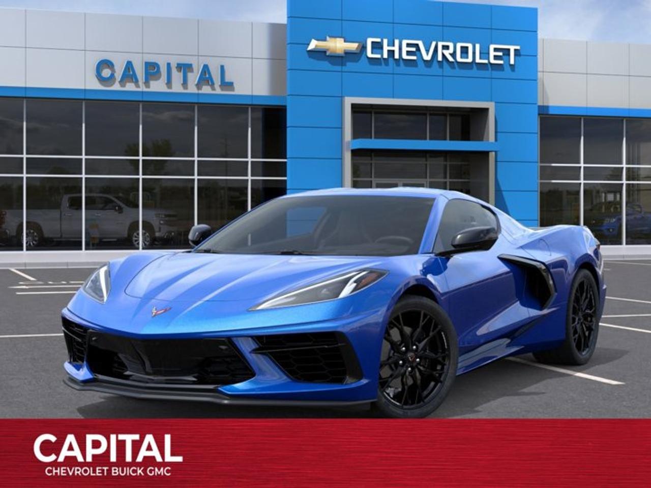 This Chevrolet Corvette boasts a Gas V8 6.2L/ engine powering this Automatic transmission. WHEELS, 19 X 8.5 (48.3 CM X 21.6 CM) FRONT AND 20 X 11 (50.8 CM X 27.9 CM) REAR 20-SPOKE GLOSS BLACK FORGED ALUMINUM, TRANSMISSION, 8-SPEED DUAL CLUTCH, INCLUDES MANUAL AND AUTO MODES (STD), SEATS, GT2 BUCKET.*This Chevrolet Corvette Comes Equipped with These Options *CARBON FLASH METALLIC-PAINTED OUTSIDE MIRRORS AND SPOILER (WHEN EQUIPPED) includes (DRG) Carbon Flash Metallic-painted outside mirrors (Also includes Carbon Flash Metallic-painted spoiler when (Z51) Z51 Performance Package or (TVS) low-profile rear spoiler and front splitter is ordered., BATTERY PROTECTION PACKAGE , RIPTIDE BLUE METALLIC, LPO, FRONT RADIATOR GRILLE SCREENS Genuine Corvette Accessory, LOW-PROFILE REAR SPOILER AND FRONT SPLITTER, FRONT LIFT ADJUSTABLE HEIGHT WITH MEMORY includes (TR7) automatic headlamp levelling system, EXHAUST, PERFORMANCE aggressive exhaust sound varies with driver mode selected, with stainless-steel tips (5 hp and torque increase., ENGINE, 6.2L V8 DI, HIGH-OUTPUT Variable Valve Timing (VVT), Active Fuel Management (AFM) (490 hp [365.4 kW] @ 6450 rpm, 465 lb-ft of torque [627.8 N-m] @ 5150 rpm) (STD), 2LT PREFERRED EQUIPMENT GROUP includes standard equipment, Wireless Phone Charging 2 wireless charging pads for phone or portable devices, located on centre console and between seatbacks.* Stop By Today *Come in for a quick visit at Capital Chevrolet Buick GMC Inc., 13103 Lake Fraser Drive SE, Calgary, AB T2J 3H5 to claim your Chevrolet Corvette!