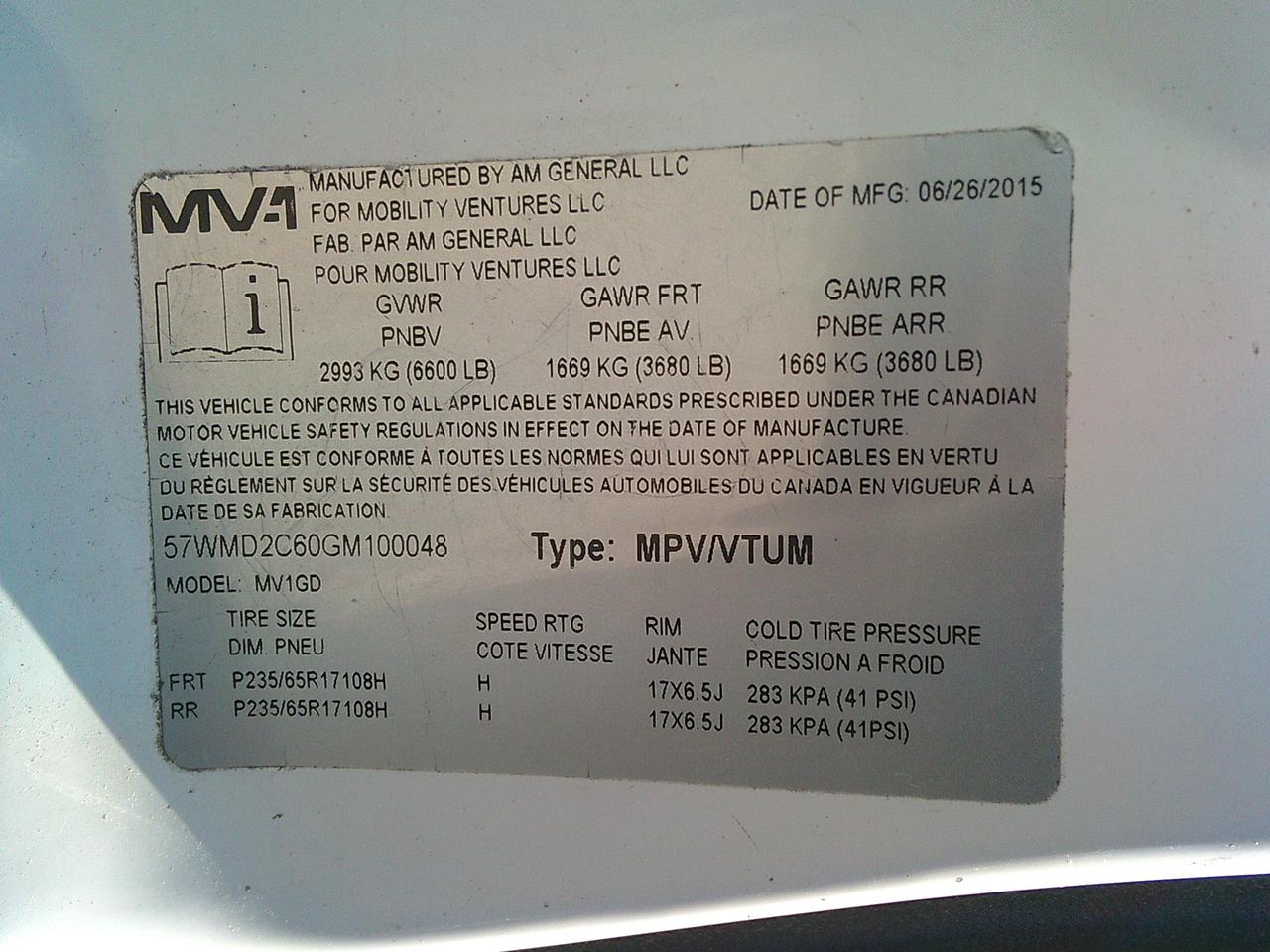 2016 VPG MV-1 AM General Wheelchair Accessibility Van Photo