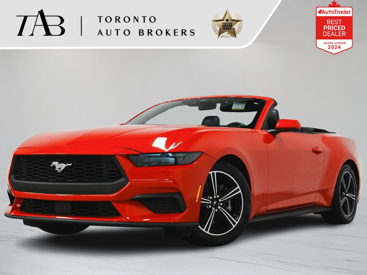 This 2025 Ford Mustang EcoBoost Premium Convertible is a Canadian vehicle with a clean Carfax report and remaining manufacturer warranty until March 20, 2028, or up to 60,000 km. Blending iconic design with modern performance, this Mustang delivers an engaging driving experience with the added thrill of open-top cruising.

Key features include:

2.3L EcoBoost Turbocharged Engine
10-Speed Automatic Transmission
Rear-Wheel Drive (RWD)
Power Convertible Soft Top
Selectable Drive Modes
18" Alloy Wheels
LED Headlights & Signature Lighting
Dual Exhaust with Selectable Sound
Premium Leather-Trimmed Interior
Heated & Ventilated Front Seats
Heated Steering Wheel
12.4" Digital Instrument Cluster
13.2" Touchscreen Infotainment System
Wireless Apple CarPlay & Android Auto
Built-In Navigation System
B&O Premium Sound System by Bang & Olufsen
Dual-Zone Automatic Climate Control
Remote Start System
Keyless Entry & Push-Button Start
Rearview Camera
Ford Co-Pilot360 Safety Suite

NOW OFFERING 3 MONTH DEFERRED FINANCING PAYMENTS ON APPROVED CREDIT. 

WE OFFER THE BEST FINANCE RATES, AND DONT CHARGE ANY FINANCING FEE

Looking for a top-rated pre-owned luxury car dealership in the GTA? Look no further than Toronto Auto Brokers (TAB)! Were proud to have won multiple awards, including the 2024 AutoTrader Best Priced Dealer, the 2024 CarGurus Award, the 2025 Top Choice Award, the 2025 Consumer Satisfaction Award, the 2025 Canadian Choice Award, the 2025 Three Best Rated Dealer Award, and many more!

With 30 years of experience serving the Greater Toronto Area, TAB is a respected and trusted name in the pre-owned luxury car industry. Our 30,000 sq.Ft indoor showroom is home to a wide range of luxury vehicles from top brands like BMW, Mercedes-Benz, Audi, Porsche, Land Rover, Jaguar, Aston Martin, Bentley, Maserati, and more. And we dont just serve the GTA, were proud to offer our services to all cities in Canada, including Vancouver, Montreal, Calgary, Edmonton, Winnipeg, Saskatchewan, Halifax, and more.

At TAB, were committed to providing a no-pressure environment and honest work ethics. As a family-owned and operated business, we treat every customer like family and ensure that every interaction is a positive one. Come experience the TAB Lifestyle at its truest form, luxury car buying has never been more enjoyable and exciting!

We offer a variety of services to make your purchase experience as easy and stress-free as possible. From competitive and simple financing and leasing options to extended warranties, aftermarket services, and full history reports on every vehicle, we have everything you need to make an informed decision. We welcome every trade, even if youre just looking to sell your car without buying, and when it comes to financing or leasing, we offer same day approvals, with access to over 50 lenders, including all of the banks in Canada. Feel free to check out your own Equifax credit score without affecting your credit score, simply click on the Equifax tab above and see if you qualify.

Call us today or visit our website to learn more about our inventory and services. And remember, all prices exclude applicable taxes and licensing, and vehicles can be certified at an additional cost of $999.