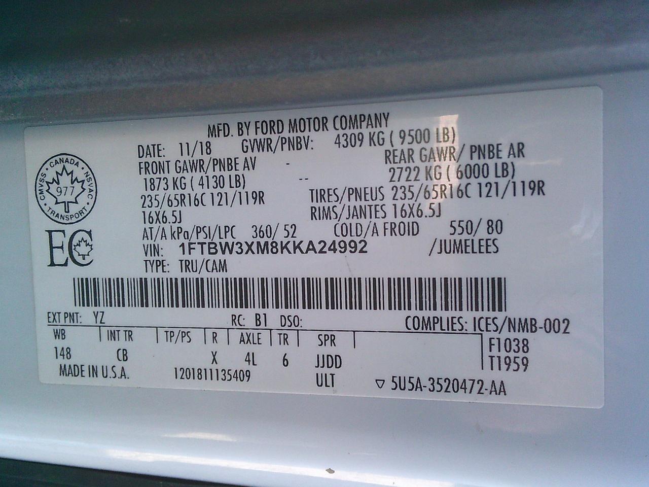 2019 Ford Transit VAN T-350 REEFER 148  EL Hi Rf 9500 GVWR Sliding RH Dr Photo