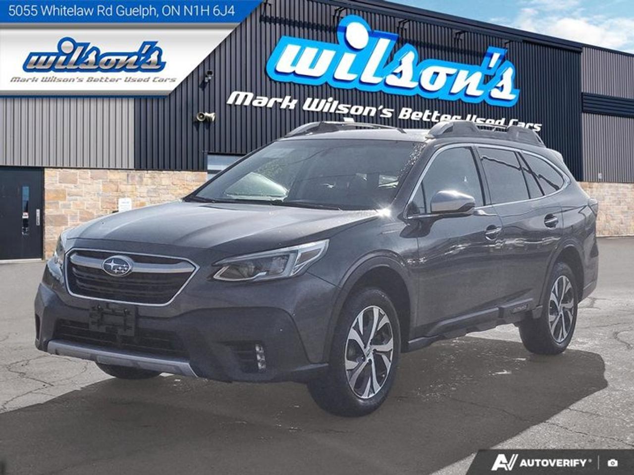 Come see this certified 2021 Subaru Outback Premier AWD | Leather | Sunroof | Nav | Adaptive Cruise | Cooled Seats | Heated Wheel and More !. Its Automatic transmission and 2.5 L engine will keep you going. This Subaru Outback has the following options: Sunroof, Navigation System, Leather, Heated Steering Wheel, Air Conditioning, Air Conditioned Seats, Adaptive Cruise, Tilt Steering Wheel, Steering Radio Controls, and Power Windows. See it for yourself at Mark Wilsons Better Used Cars, 5055 Whitelaw Road, Guelph, ON N1H 6J4.MASSIVE SELECTION: 500+ vehicles in ONE LOCATION, all Live Market Priced for the best value!STRAIGHTFORWARD & TRANSPARENT PRICING: Our Advertised Price INCLUDES:Safety Certification! (No separate certification fee upcharge).FREE Carfax History Report!NO upcharge for paying cash!CONFIDENCE & PEACE OF MIND: 30-Day/3,000 km Warranty INCLUDED! Plus a 5-Day Exchange Privilege!*EASY FINANCING: Better-than-bank rates, $0 Down, and 3 Months No Payments available OAC. BAD CREDIT APPROVED HERE!WE BUY CARS: Get Top Dollar for your trade, or sell us your vehicle for CASH even if you dont buy ours!www.shopwilsons.comAn Honest, Transparent Buying Experience. Trusted in business since 1961!(Cash Prices Exclude HST and Licensing Fees only.)