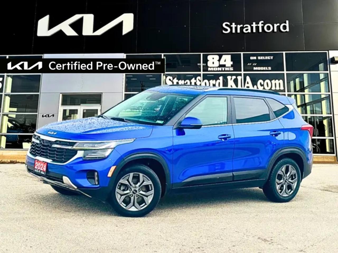 <b>Certified, Sunroof,  Heated Steering Wheel,  Heated Seats,  Apple CarPlay,  Android Auto!</b><br> <br> Stratford Kia Used Cars & Pre-Owned Superstore: We sell all makes and models.<br><br>Audi, Acura, Alfa Romeo, BMW, Buick, Cadillac, Chevrolet, Chrysler, Dodge, Ram, Ferrari, Ford, GMC, Genesis, Honda, Hyundai, Infiniti, Jaguar, Jeep, Kia, Lamborghini, Land Cruiser, Lexus, Lincoln, Land Rover, Maserati, Mazda, Mercedes AMG, Mercedes Benz, Mini, Mitsubishi, Nissan, Porsche, Ram, Subaru, Tesla, Toyota, Volkswagen, Volvo.<br> <br>Surefooted handling and robust reliability ensure that this Kia Seltos does anything you ask of it. This 2024 Kia Seltos is for sale today in Stratford.<br> <br>This 2024 Seltos earns its place in the Kia lineup, thanks to its alluring styling, spacious cabin and fun-to-drive edge. New updates for this model year ensure that this fabulous subcompact crossover is up to the task for all your urban activities and even long haul adventures. This Kia Seltos is built to do everything you do.<br> <br>This SUV has 67,408 km and is a Certified Pre-Owned vehicle. Its Neptune Blue in colour. It has an Automatic transmission and is powered by a 2.0L I4 16V MPFI DOHC engine. And its got a certified used vehicle warranty for added peace of mind. <br> <br> Our Seltoss trim level is EX. This Seltos EX steps things up with a glass sunroof, LED headlights, a heated steering wheel, and Sofino leather upholstery. Additional features include proximity keyless entry with push button start, remote start, climate control, heated front seats, cruise control, alloy wheels, and an 8-inch infotainment screen with Apple CarPlay and Android Auto. Safety features include blind spot detection, lane keeping assist with lane departure warning, front and rear collision mitigation, and a rearview camera. This vehicle has been upgraded with the following features: Sunroof, Heated Steering Wheel, Heated Seats, Apple CarPlay, Android Auto, Blind Spot Detection, Lane Keep Assist.<br> <br>To apply right now for financing use this link: <a href=https://www.stratfordkia.com/credit-application/ target=_blank>https://www.stratfordkia.com/credit-application/</a><br> <br/><br>While every effort is made to ensure accuracy, we are not responsible for any errors and omissions. ***In-stock vehicle may differ from online listing— Please confirm details with dealerPlease see your dealer for current pricing. <br><br>Stratford Kia is a proud member of the Trinity Auto Group. Serving Stratford and South Western Ontario. We invite you to experience our unparalleled Customer Service and truly enjoy your Car Buying experience, the way it should be. WE NEED YOUR TRADE! We offer top market value for trade ins. We also offer a great selection of Pre-Owned Vehicles. Our second-to-none reconditioning process and attention to detail are why our customers know they can buy with confidence. Experience the Stratford Kia difference today! 863 Erie Street. Stratford Ont. N5A 6S4<br> Come by and check out our fleet of 40+ used cars and trucks and 110+ new cars and trucks for sale in Stratford.  o~o