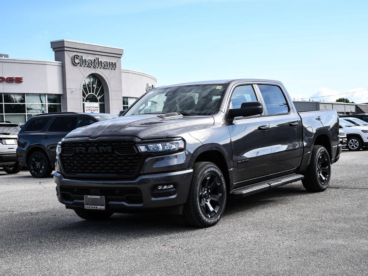 <p>Introducing the stunning 2026 Ram 1500 Express in a sophisticated granite crystal metallic gray, equipped with a robust 4x4 drivetrain. This truck offers remarkable handling and is ready to tackle any terrain with confidence.</p><p>The exterior boasts bold body-colour bumpers with step pads and a black grille accented with body-colour surround, giving it an aggressive yet refined look. The front LED fog lamps and black dual exhaust tips further enhance its commanding presence. Step inside to a stylish black interior featuring black interior accents and enjoy the convenience of a rear power sliding window and 2nd row in-floor storage bins, making every journey comfortable and organized.</p><p>This Express model is packed with advanced technologies including a premium sound system with SiriusXM Satellite Radio and smart device integration. Drive with confidence with safety features such as brake assist, parking sensors, a backup camera, lane assist, and adaptive cruise control. The advanced noise control system ensures a serene ride, and the heated mirrors provide practicality in all weather conditions.</p><p>Whether you're an adventurous spirit looking for a reliable partner on the road, or someone in need of a powerful yet stylish companion for daily commutes, the 2026 Ram 1500 Express is your perfect match. Contact Chatham Chrysler today for more information and make this exceptional vehicle yours.</p>