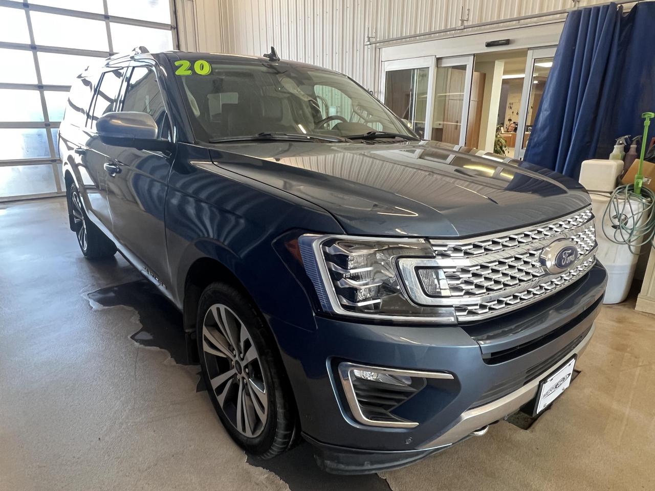 If you need a full-size SUV that genuinely does it all  haul the whole family, tow serious loads, and still feel refined on the inside  this 2020 Ford Expedition Platinum Max deserves a close look. With the powerful 3.5L EcoBoost engine, 4WD capability, and a long list of premium features, this is one of the most well-equipped Expeditions youll find at this price point.

- 3.5L EcoBoost V6 with Automatic Transmission and full-time 4WD  built for both highway cruising and off-pavement confidence
- 8-passenger seating in a MAX (extended) body  genuine room for the whole crew plus cargo
- Platinum-level interior: heated leather steering wheel, genuine wood/metal-look trim, leather-upholstered dashboard, and 8-way power passenger seat with lumbar support
- Rear Seat Entertainment System (dealer-installed)  keeps passengers occupied on longer trips
- Ford Co-Pilot360 suite: Blind Spot Information System (BLIS), Cross-Traffic Alert, Collision Mitigation, and Driver Monitoring Alert
- Aerial view camera system plus Active Park Assist with front and rear sensors  parking a vehicle this size becomes much more manageable
- Express open panoramic sunroof (1st and 2nd row) with power sunshade, and power running boards for easy entry and exit
- Class IV towing equipment with trailer sway control  ready for boats, trailers, or whatever youre pulling

This Expedition is available now at Merit Ford Sales. Stop in for a test drive, reach out with any questions, or get started on your purchase today  inventory like this moves quickly.