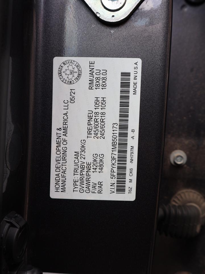 2021 Honda Ridgeline TOURING 4WD CERTIFIED *ACCIDENT FREE* CAMERA NAV BLUETOOTH LEATHER HEATED SEATS SUNROOF CRUISE ALLOYS Photo