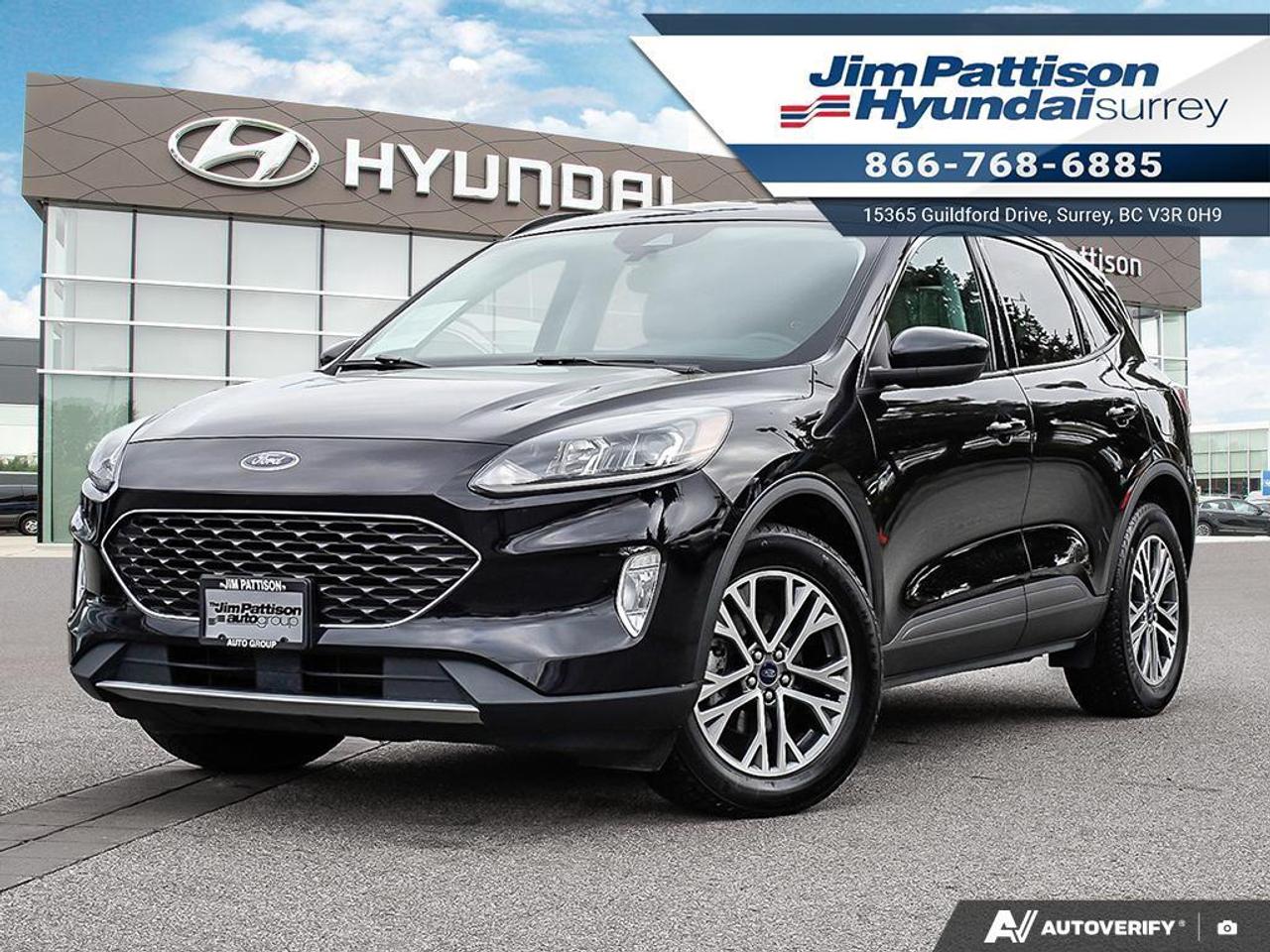 Experience the perfect balance of efficiency, comfort, and modern technology with this 2021 Ford Escape Hybrid SEL. Powered by a responsive 2.5L hybrid engine paired with an electric motor, it delivers a combined 200 horsepower while achieving excellent fuel economy of approximately 5.9L/100km combinedideal for both city commuting and highway driving. This compact SUV offers a smooth, quiet ride with the confidence of available All-Wheel Drive, making it a great choice for Canadian weather conditions.. Key Features include: 2.5L Hybrid engine with CVT transmission, All-Wheel Drive, Heated front seats & heated steering wheel, Remote start & keyless entry, Bluetooth, Apple CarPlay & Android Auto, Wi-Fi hotspot capability, Blind Spot Monitoring & Cross-Traffic Alert, Lane Keeping Assist & Pre-Collision Assist with Automatic Emergency Braking, Backup camera & rear parking sensors, Dual-zone climate control, 18" alloy wheels. We always include a 30-day powertrain guarantee, 14-day exchange privilege and a CarFax vehicle history report with all of our pre-owned vehicles. Call 1-866-768-6885! Do you prefer text contact? You can TEXT our sales team directly @ 778-770-1084. 
All of our pre-owned vehicles come with our OWNER PROTECTION PLAN for your peace of mind! This will include a 30 day power train guarantee, Car Proof vehicle history report, Detailed cosmetic reconditioning, comprehensive mechanical and safety inspection, 14 day owner exchange program (subject to terms and conditions, see dealership for details) AND a lien free guarantee. http://www.jpautogroup.com/owner-protection-plan.htm 
 
You will also receive lube, oil and filter service for ONLY $9.95 within 6 months of purchase or 6000 KM PLUS complimentary Oil and Filter service and a Comprehensive Inspection after 12 months or 20,000 KM following purchase. 
 
Purchasing a Pre-Owned vehicle has never been better CALL TODAY! Jim Pattison Hyundai Surrey 1-866-768-6885 
 
  
 
FINANCING AVAILABLE 
 
***GOOD CREDIT BAD CREDIT ALL WELCOME*** ALL VEHICLES SAFETY CHECKED. CALL JIM PATTISON HYUNDAI

Price includes dealer administration fee ($595) and VSA transaction levy ($10). Finance placement fee ($595) if applicable, GST and PST are additional. D#10977