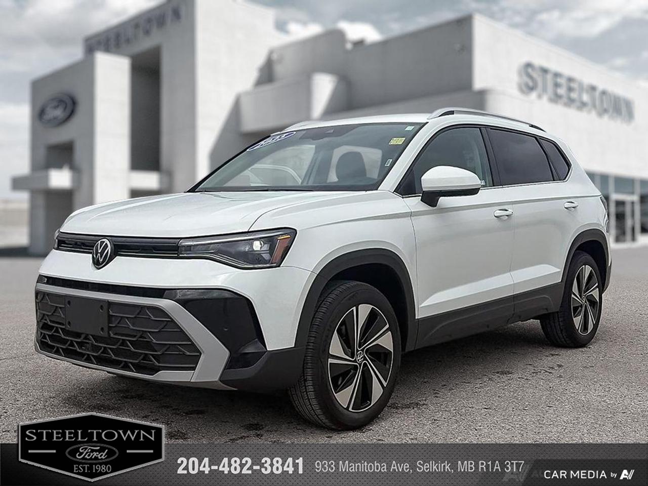 <b>Wireless Charing,  Remote Start,  Heated Seats,  Heated Steering Wheel,  Adaptive Cruise Control!</b><br> <br> We value your TIME, we wont waste it or your gas is on us!   We offer extended test drives and if you cant make it out to us we will come straight to you!<br><br><br> <br>The 2025 Volkswagen Taos adapts smoothly from city commutes to weekend escapes thanks to its smart usability and refined build. This 2025 Volkswagen Taos is for sale today in Selkirk.<br> <br>From the outside, the 2025 Taos presents sleek body lines, a refreshed front fascia and modern lighting that reflect a confident, urban-ready look. Inside, the cabin features intuitive connectivity, quality materials and seating designed to comfortably accommodate both driver and passengers. With its thoughtful flexibility, smart features and Volkswagens commitment to reliability, the Taos offers a compelling choice for those seeking compact SUV versatility.<br> <br>This SUV has 26,186 km. Its White in colour. It has an Automatic transmission and is powered by a 174HP 1.5L 4 Cylinder Engine. <br> <br> Our Taoss trim level is Comfortline. Standard features include wireless device charging, remote engine start, heated front seats, a heated steering wheel, adaptive cruise control, and an 8-inch infotainment screen with Apple CarPlay and Android Auto. Safety features also include lane keep assist with lane departure warning, collision mitigation, blind spot alert, and autonomous emergency braking. This vehicle has been upgraded with the following features: Wireless Charing, Remote Start, Heated Seats, Heated Steering Wheel, Adaptive Cruise Control, Lane Keep Assist, Collision Mitigation.<br> <br>To apply right now for financing use this link: <a href=http://www.steeltownford.com/?https://CreditOnline.dealertrack.ca/Web/Default.aspx?Token=bf62ebad-31a4-49e3-93be-9b163c26b54c&La target=_blank>http://www.steeltownford.com/?https://CreditOnline.dealertrack.ca/Web/Default.aspx?Token=bf62ebad-31a4-49e3-93be-9b163c26b54c&La</a><br> <br/><br>Family owned and operated in Selkirk for 35 Years.  <br>Steeltown Ford is located just 20 minutes North of the Perimeter Hwy, with an onsite banking center that offers free consultations. <br>Ask about our special dealer rates available through all major banks and credit unions.<br><br><br>Steeltown Ford Protect Plus includes:<br>- Life Time Tire Warranty <br>Cars cost less in Selkirk <br><br>Dealer Permit # 1039<br><br><br> Come by and check out our fleet of 110+ used cars and trucks and 200+ new cars and trucks for sale in Selkirk.  o~o