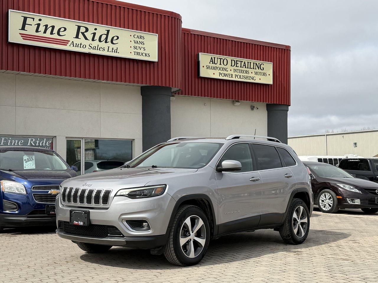 <p>2020 Jeep Cherokee Limited 4WD</p><p>3.2LTR V6<br>ONLY 115,000kms<br>A/C<br>Telescopic tilt steering<br>Cruise<br>Power windows<br>Power locks<br>Power mirrors<br>Power heated seats<br>Heated steering wheel<br>Memory seat (drivers)<br>5 passengers<br>8.4 touchscreen<br>AM/FM radio<br>Bluetooth  /  NAV<br>Auto/Snow/Sport/Sand/Mud Modes<br>Factory remote starter<br>back up camera<br>Brand new tires<br>Power lift gate<br>Alloy wheels<br>Fog lights<br>CLEAN CARFAX REPORT WITH NO CLAIMS!</p><p>$22,975 Safetied<br>Financing and Warranty Available at Fine Ride Auto Sales Ltd<br>www.FineRideAutoSales.ca</p><p>Call: 204-415-3300 or 1-855-854-3300<br>Text: 204-226-1790<br>View in person at: Unit 3-3000 Main Street</p><p>DLR# 4614<br>**Plus applicable taxes**</p><p></p><p><span style=color:#000000;><span style=font-family:book antiqua, palatino, serif;font-size:14pt;>Monday                9am to 6pm</span></span><br><span style=color:#000000;><span style=font-family:book antiqua, palatino, serif;font-size:14pt;>Tuesday               9am to 6pm</span></span><br><span style=color:#000000;><span style=font-family:book antiqua, palatino, serif;font-size:14pt;>Wednesday               9am to 6pm</span></span><br><span style=color:#000000;><span style=font-family:book antiqua, palatino, serif;font-size:14pt;>Thursday                9am to 6pm</span></span><br><span style=color:#000000;><span style=font-family:book antiqua, palatino, serif;font-size:14pt;>Friday                9am to 5pm</span></span><br><span style=color:#000000;><span style=font-family:book antiqua, palatino, serif;font-size:14pt;>Saturday                             10am to 2pm</span></span><br><span style=color:#000000;><span style=font-family:book antiqua, palatino, serif;font-size:14pt;>Sunday                    CLOSED</span></span></p>