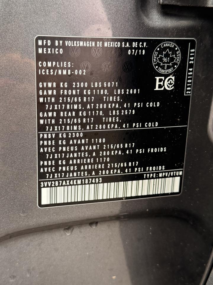 2019 Volkswagen Tiguan COMFORTLINE 4Motion Photo