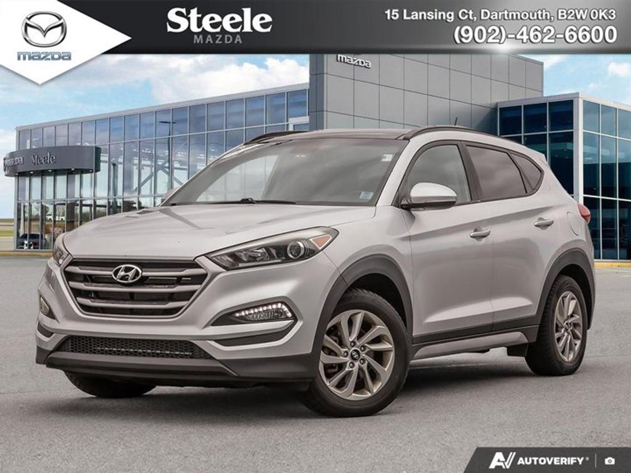 This 2017 Hyundai Tucson SE (148,539 km) has completed our standard reconditioning process, including a full mechanical inspection, brake and tire measurement, certified technician road test, and professional interior and exterior detailing; it passed inspection without requiring corrective repairs. Powered by a 2.0L GDI 4-cylinder engine paired with a 6-speed automatic transmission and front-wheel drive, this Tucson is a practical option for daily driving with straightforward ownership costs. The SE trim adds useful upgrades such as leather upholstery, heated front seats and steering wheel, a power moonroof, rearview camera, and 17-inch alloy wheels. Finished in Chromium Silver with a black interior, this unit shows a Carfax claim of $2,936 and does not have service records available, which is reflected in its positioning for value-focused buyers. If youre comparing compact SUVs and want key comfort features, book a viewing and test drive to evaluate it in person.