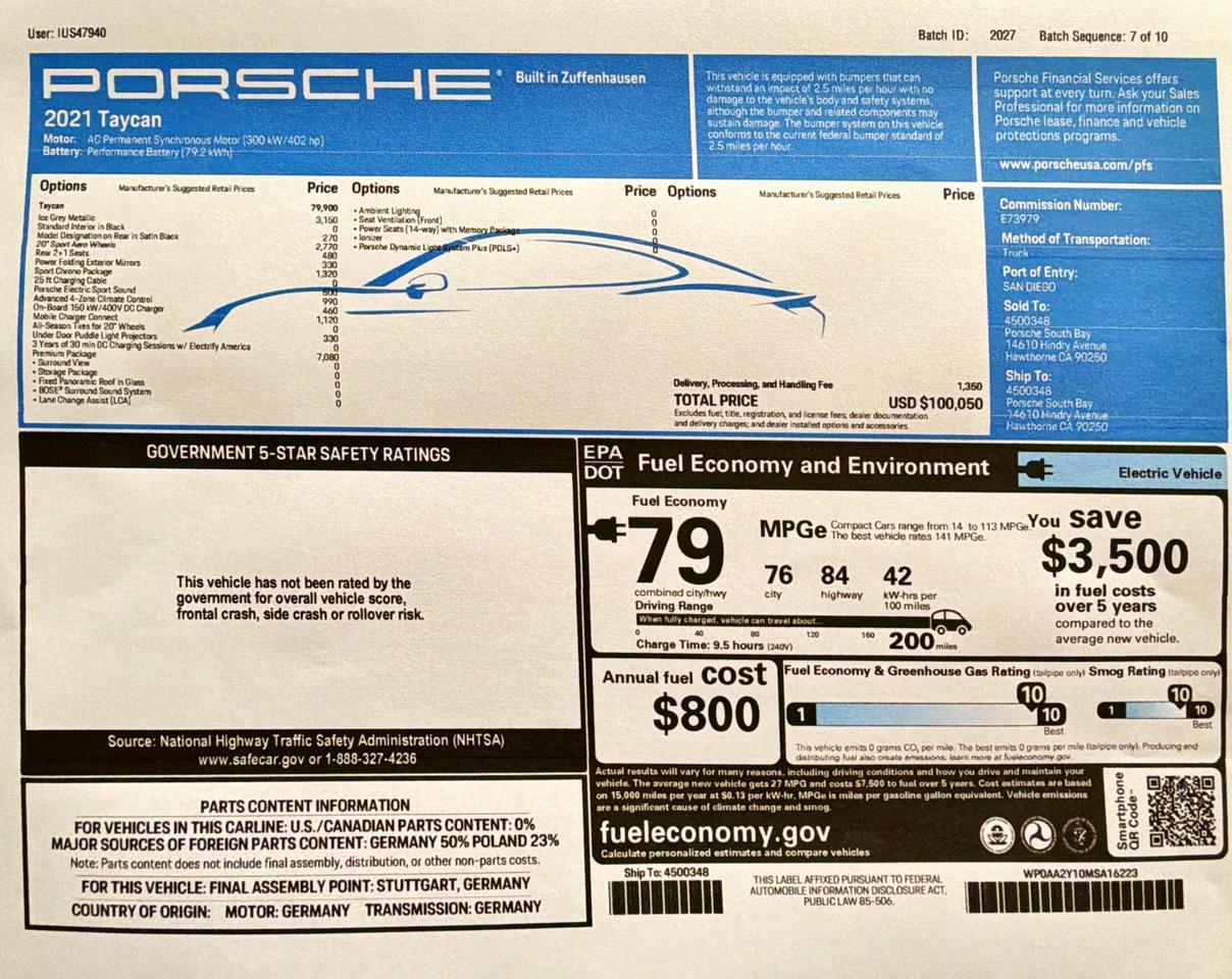 2021 Porsche Taycan Base **PREMIUM PACKAGE** Photo