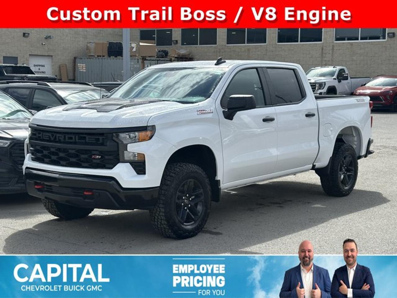 This Chevrolet Silverado 1500 delivers a Gas V8 5.3L/325 engine powering this Automatic transmission. TRANSMISSION, 10-SPEED AUTOMATIC, ELECTRONICALLY CONTROLLED with overdrive and tow-haul mode. Includes Cruise Grade Braking and Powertrain Grade Braking, TRAILER BRAKE CONTROLLER, INTEGRATED, REAR AXLE, 3.23 RATIO.*This Chevrolet Silverado 1500 Comes Equipped with These Options *LPO, ALL-WEATHER FLOOR LINERS, 1ST AND 2ND ROWS (includes Z71 logo on front mats),, GVWR, 7100 LBS. (3221 KG), ENGINE, 5.3L ECOTEC3 V8 (355 hp [265 kW] @ 5600 rpm, 383 lb-ft of torque [518 Nm] @ 4100 rpm); featuring available Dynamic Fuel Management that enables the engine to operate in 17 different patterns between 2 and 8 cylinders, depending on demand, to optimize power delivery and efficiency, ENGINE BLOCK HEATER, CUSTOM TRAIL BOSS PREFERRED EQUIPMENT GROUP includes standard equipment, 3 YEARS SIRIUSXM, Wireless phone projection for Apple CarPlay and Android Auto, Windows, power rear, express down, Window, power front, passenger express down, Window, power front, drivers express up/down.* Visit Us Today *Test drive this must-see, must-drive, must-own beauty today at Capital Chevrolet Buick GMC Inc., 13103 Lake Fraser Drive SE, Calgary, AB T2J 3H5.