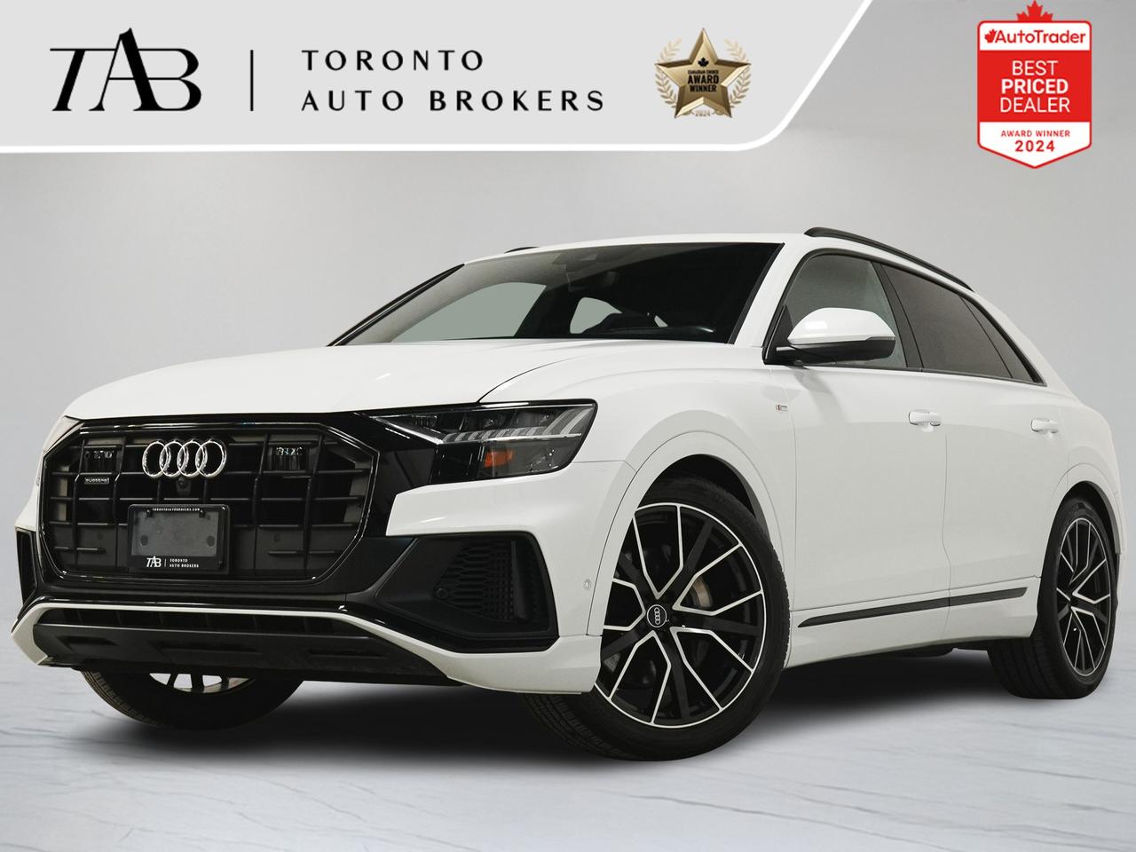 This 2021 Audi Q8 55 TFSI quattro 2021 Technik is a local Ontario vehicle presented in excellent condition. Combining bold design with advanced technology and refined performance, the Q8 delivers a smooth yet powerful driving experience with Audis renowned quattro all-wheel drive system.

Key features include:

Technik Trim 
Black Optics Package
Panoramic Sunroof
22" Audi Sport Alloy Wheels
Bang & Olufsen 3D Premium Sound System
HD Matrix LED Headlights
Adaptive Air Suspension
S line Exterior Styling
Valcona Leather Upholstery
Heated & Ventilated Front Seats
Heated Rear Seats
Heated Steering Wheel
Audi Virtual Cockpit Plus 
Dual Touchscreen MMI Navigation Plus
Apple CarPlay & Android Auto
Wireless Charging
Head-Up Display

NOW OFFERING 3 MONTH DEFERRED FINANCING PAYMENTS ON APPROVED CREDIT.

WE OFFER THE BEST FINANCE RATES, AND DONT CHARGE ANY FINANCING FEE

Looking for a top-rated pre-owned luxury car dealership in the GTA? Look no further than Toronto Auto Brokers (TAB)! Were proud to have won multiple awards, including the 2024 AutoTrader Best Priced Dealer, the 2026 Best in Business award, the 2025 CarGurus Award, the 2026 Top Choice Award, the 2026 Dealer Rater Consumer Satisfaction Award, the 2026 Canadian Choice Award, the 2026 Three Best Rated Dealer Award, and many more!

With 30 years of experience serving the Greater Toronto Area, TAB is a respected and trusted name in the pre-owned luxury car industry. Our 30,000 sq.Ft indoor showroom is home to a wide range of luxury vehicles from top brands like BMW, Mercedes-Benz, Audi, Porsche, Land Rover, Jaguar, Aston Martin, Bentley, Maserati, and more. And we dont just serve the GTA, were proud to offer our services to all cities in Canada, including Vancouver, Montreal, Calgary, Edmonton, Winnipeg, Saskatchewan, Halifax, and more.

At TAB, were committed to providing a no-pressure environment and honest work ethics. As a family-owned and operated business, we treat every customer like family and ensure that every interaction is a positive one. Come experience the TAB Lifestyle at its truest form, luxury car buying has never been more enjoyable and exciting!

We offer a variety of services to make your purchase experience as easy and stress-free as possible. From competitive and simple financing and leasing options to extended warranties, aftermarket services, and full history reports on every vehicle, we have everything you need to make an informed decision. We welcome every trade, even if youre just looking to sell your car without buying, and when it comes to financing or leasing, we offer same day approvals, with access to over 50 lenders, including all of the banks in Canada. Feel free to check out your own Equifax credit score without affecting your credit score, simply click on the Equifax tab above and see if you qualify.

Call us today or visit our website to learn more about our inventory and services. And remember, all prices exclude applicable taxes and licensing, and vehicles can be certified at an additional cost of $999.