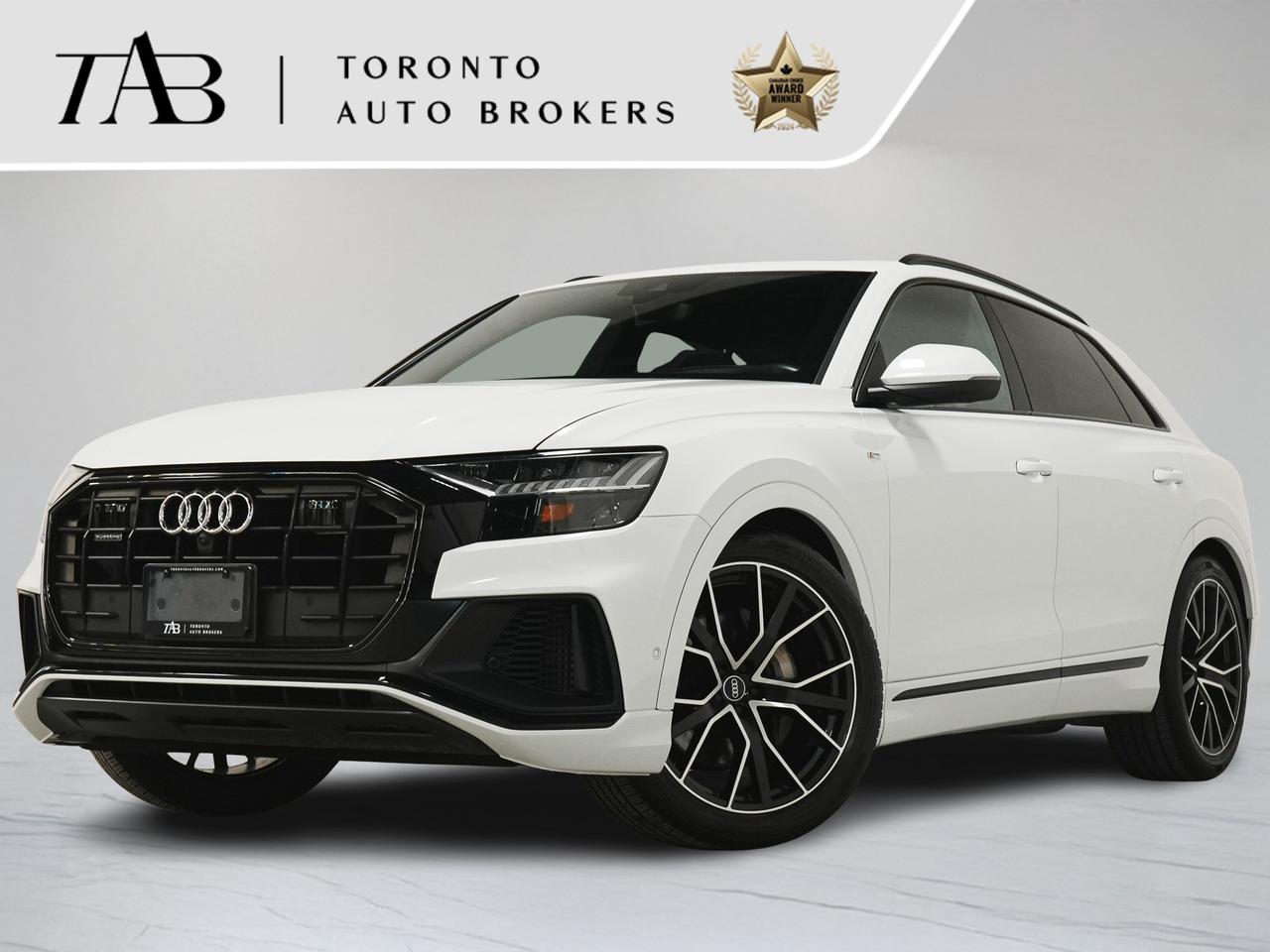 This 2021 Audi Q8 55 TFSI quattro 2021 Technik is a local Ontario vehicle presented in excellent condition. Combining bold design with advanced technology and refined performance, the Q8 delivers a smooth yet powerful driving experience with Audis renowned quattro all-wheel drive system.

Key features include:

Technik Trim 
Black Optics Package
Panoramic Sunroof
22" Audi Sport Alloy Wheels
Bang & Olufsen 3D Premium Sound System
HD Matrix LED Headlights
Adaptive Air Suspension
S line Exterior Styling
Valcona Leather Upholstery
Heated & Ventilated Front Seats
Heated Rear Seats
Heated Steering Wheel
Audi Virtual Cockpit Plus 
Dual Touchscreen MMI Navigation Plus
Apple CarPlay & Android Auto
Wireless Charging
Head-Up Display

NOW OFFERING 3 MONTH DEFERRED FINANCING PAYMENTS ON APPROVED CREDIT.

WE OFFER THE BEST FINANCE RATES, AND DONT CHARGE ANY FINANCING FEE

Looking for a top-rated pre-owned luxury car dealership in the GTA? Look no further than Toronto Auto Brokers (TAB)! Were proud to have won multiple awards, including the 2024 AutoTrader Best Priced Dealer, the 2026 Best in Business award, the 2025 CarGurus Award, the 2026 Top Choice Award, the 2026 Dealer Rater Consumer Satisfaction Award, the 2026 Canadian Choice Award, the 2026 Three Best Rated Dealer Award, and many more!

With 30 years of experience serving the Greater Toronto Area, TAB is a respected and trusted name in the pre-owned luxury car industry. Our 30,000 sq.Ft indoor showroom is home to a wide range of luxury vehicles from top brands like BMW, Mercedes-Benz, Audi, Porsche, Land Rover, Jaguar, Aston Martin, Bentley, Maserati, and more. And we dont just serve the GTA, were proud to offer our services to all cities in Canada, including Vancouver, Montreal, Calgary, Edmonton, Winnipeg, Saskatchewan, Halifax, and more.

At TAB, were committed to providing a no-pressure environment and honest work ethics. As a family-owned and operated business, we treat every customer like family and ensure that every interaction is a positive one. Come experience the TAB Lifestyle at its truest form, luxury car buying has never been more enjoyable and exciting!

We offer a variety of services to make your purchase experience as easy and stress-free as possible. From competitive and simple financing and leasing options to extended warranties, aftermarket services, and full history reports on every vehicle, we have everything you need to make an informed decision. We welcome every trade, even if youre just looking to sell your car without buying, and when it comes to financing or leasing, we offer same day approvals, with access to over 50 lenders, including all of the banks in Canada. Feel free to check out your own Equifax credit score without affecting your credit score, simply click on the Equifax tab above and see if you qualify.

Call us today or visit our website to learn more about our inventory and services. And remember, all prices exclude applicable taxes and licensing, and vehicles can be certified at an additional cost of $999.