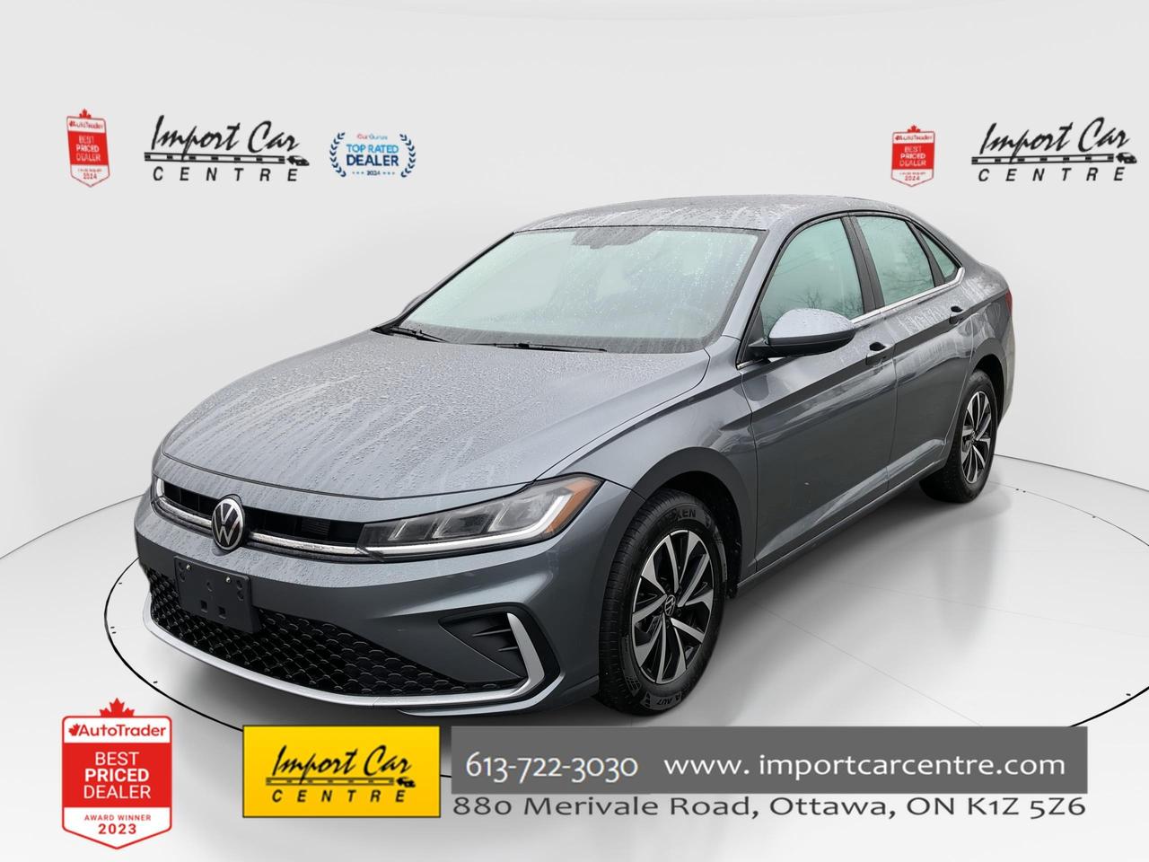 *** OTTAWA&rsquo;S ORIGINAL IMPORT DEALER!!  SMETANA APPROVED ***  Refreshed from stem to stern as they would say for the 2025 model year and truly represents fantastic value for your hard earned dollar!!  Finished in Platinum Grey Metallic with Titan fabric seating surfaces, 16 Kiwano alloy wheels, power mirrors, heated washer nozzles, dual zone climate control, backup camera, VW digital cockpit, Bluetooth connectivity, heated leather wrapped steering wheel, leather wrapped gear shift, heated seats, ECO drive mode, hill hold assist, front assist, pedestrian detection, blind spot and rear cross traffic alert, Android Auto, Apple Car Play all compliment this stunning 2025 Volkswagen Jetta Trendline.  Former daily rental.  Perfection and beyond!!  Home of the Platinum up to 240,000kms warranty and financing is always available O.A.C Import Car Centre, proudly serving the Ottawa and surrounding area for over 45 years. Come down and experience Import Car Centre for yourself and see just why our customers are so happy! 

  Advertised price includes $22 OMVIC fee and $40 Carfax fee; excludes taxes and licensing. #importcarcentre #smetanaapproved #iccsFormer Daily Rental.