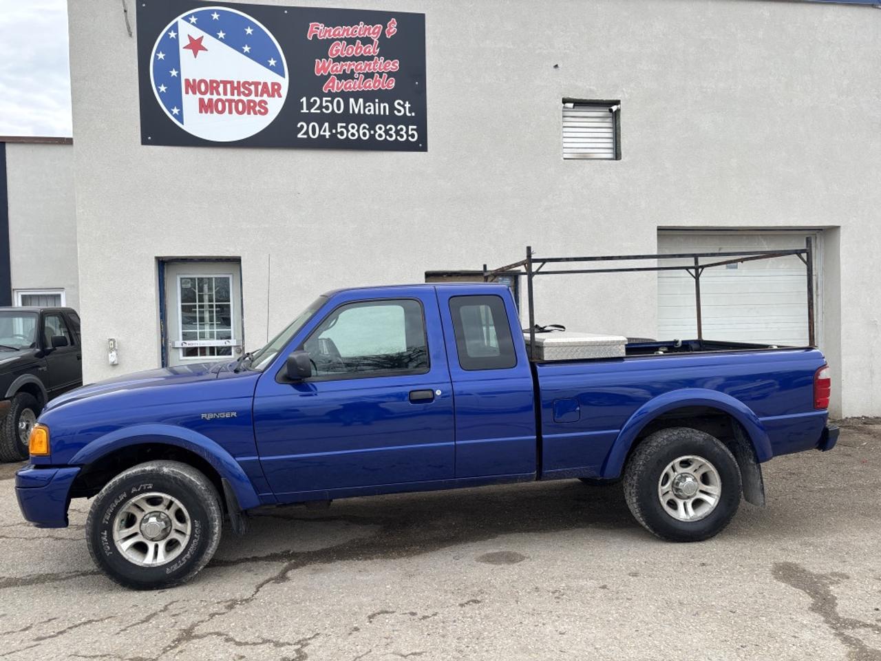 <p>Clean and freshly certified 2 WD extended cab Ranger Edge Very clean body with little to no rust, economical 3.0L V6 automatic with A/C, AM/FM and Alloys. All new brakes including park cables, rear shocks, Front upper control arms with ball joints and links plus manifold stud kit done for safety certificate.&nbsp;</p>
<p>Ladder rack, tool box and spray in bedliner make this a handy little truck. Only 256096 KMs, local truck with no accidents and clean status of title.</p>
<p>Hard to find in this condition. $7750&nbsp;</p><br><p>Dealer Permit #1363 All advertized prices are subject to applicable taxes. Bank and In-house financing available. Call for details 204-586-8335 or view at Northstar Motors 1250 Main St Winnipeg. Proudly serving Manitoba for over 30 years!</p>